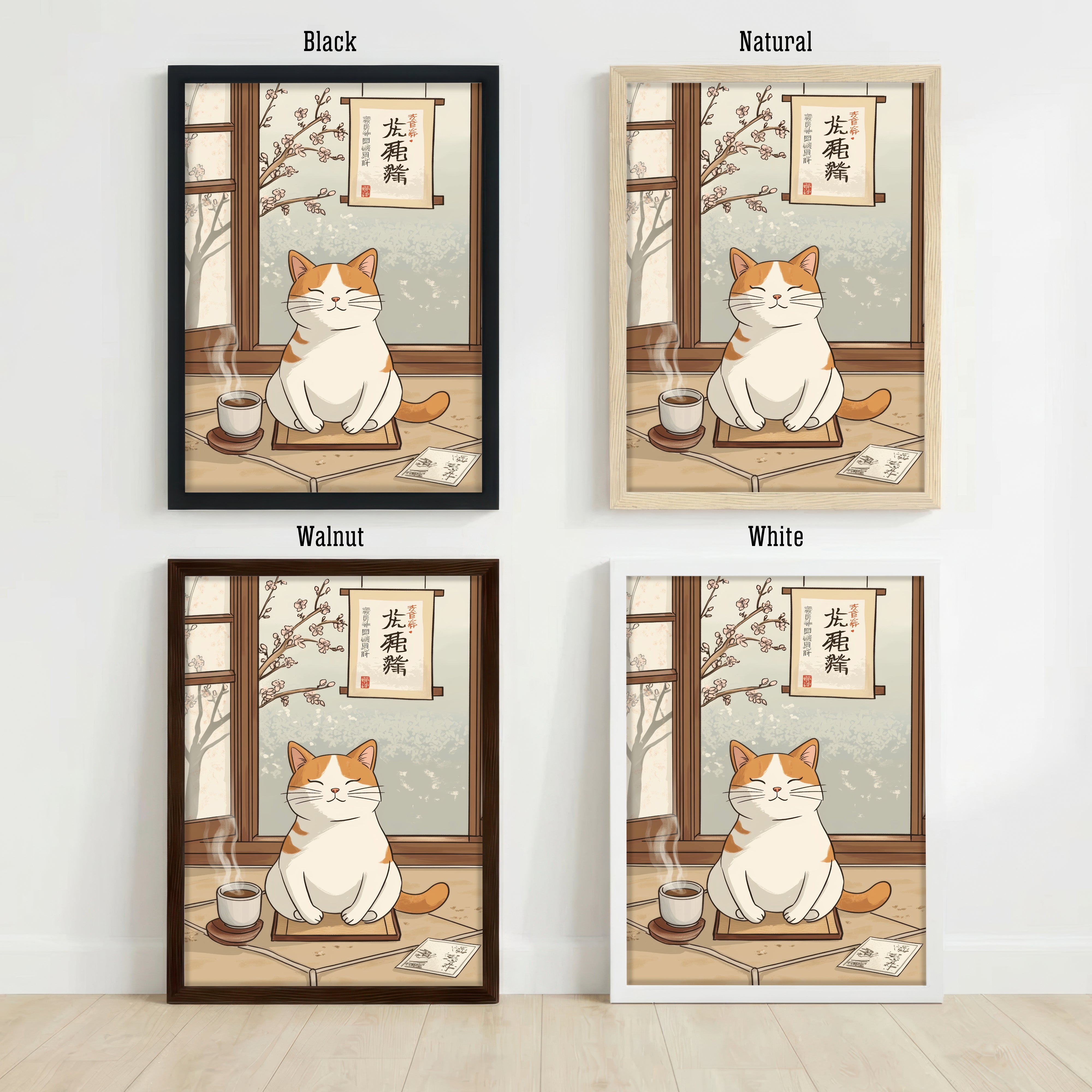 Japanese Cat Tea Room Art Print