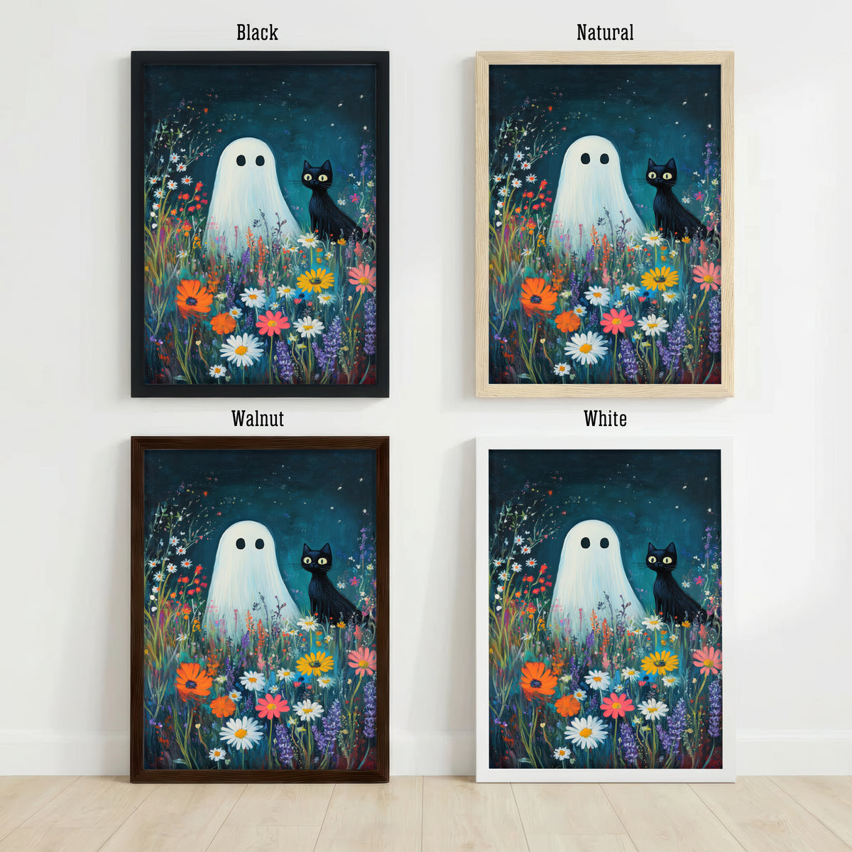 Ghost and Black Cat Meadow Art Print