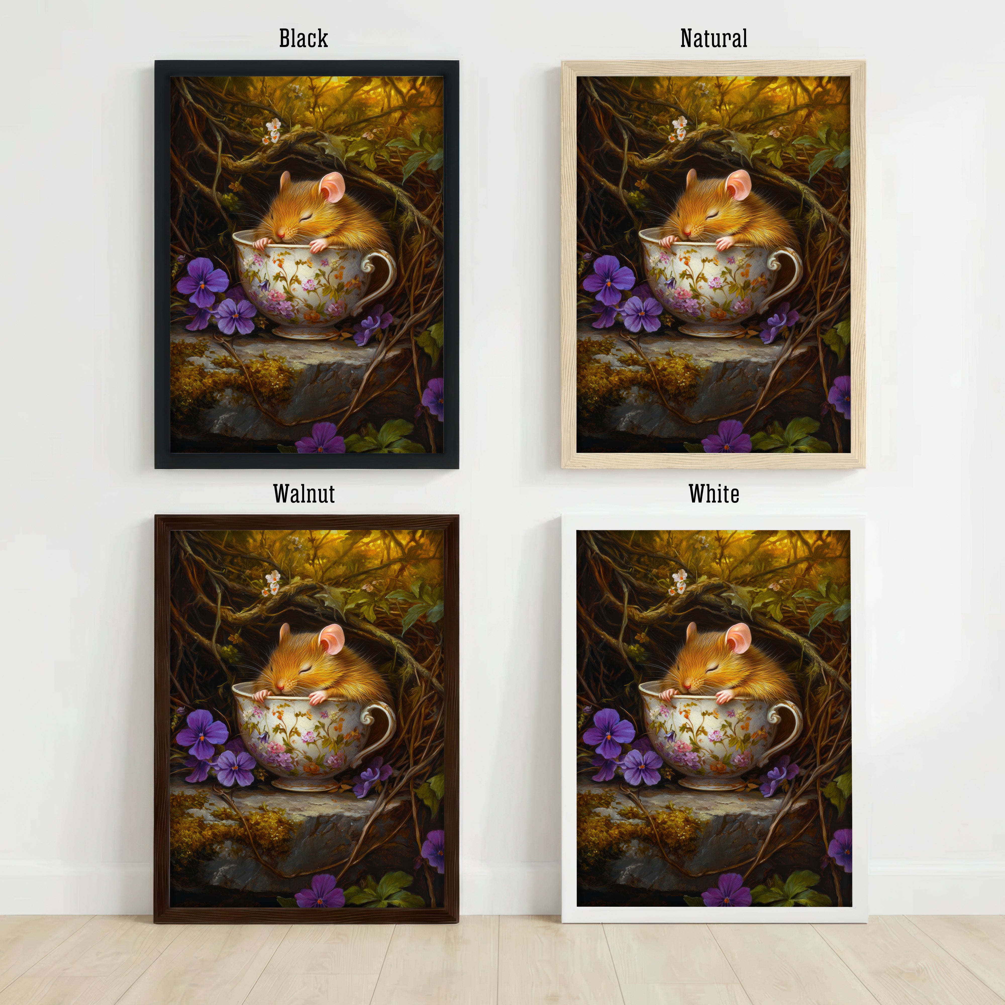 Sleeping Mouse Teacup Art Print