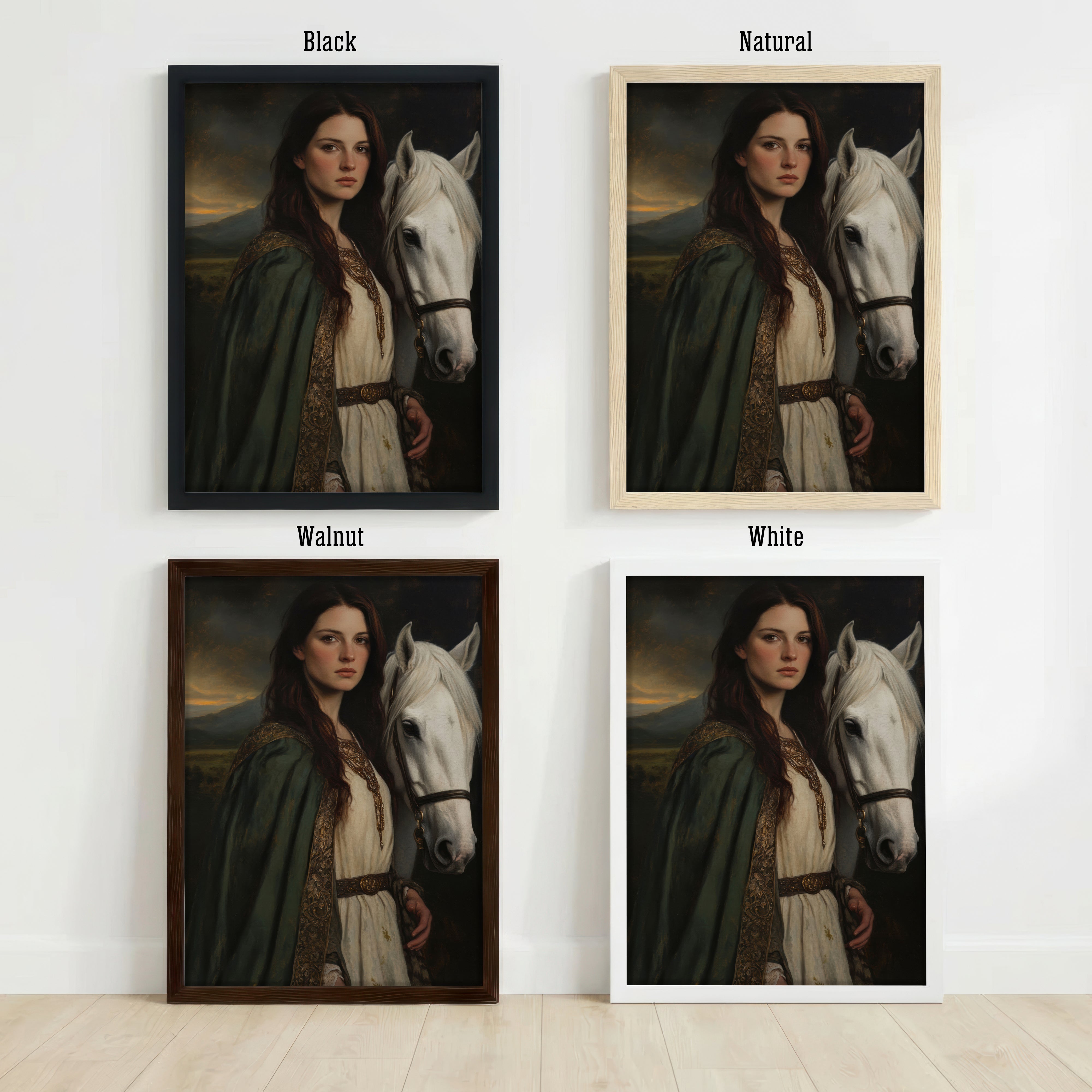Medieval Woman and White Horse Art Print