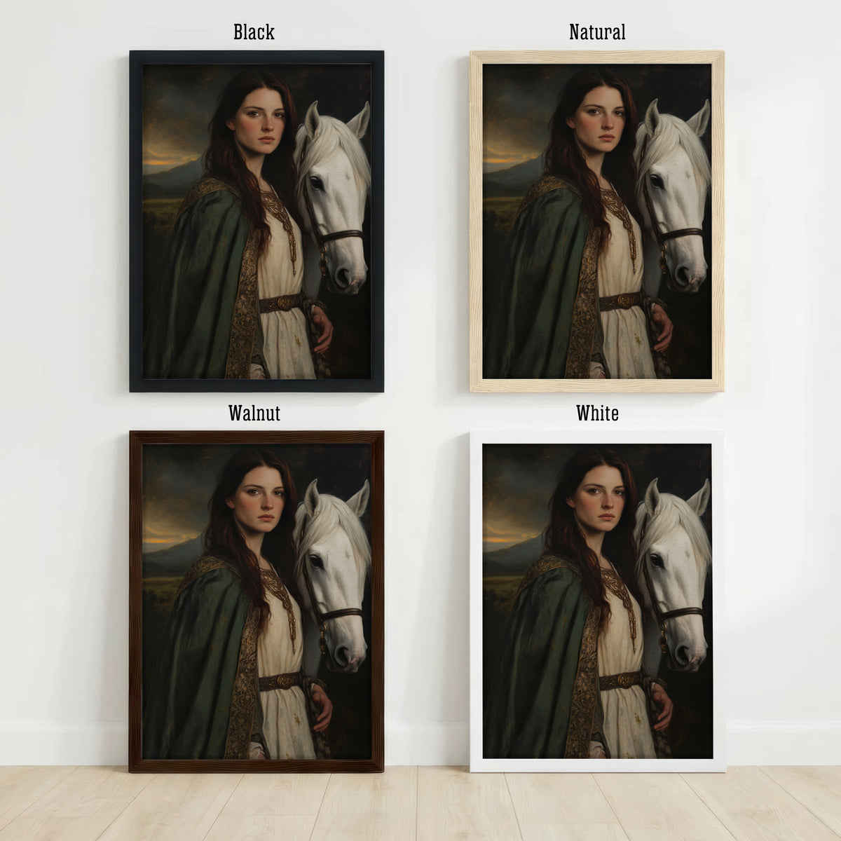 Medieval Woman and White Horse Art Print