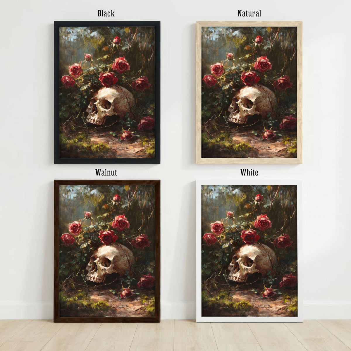 Gothic Skull and Roses Art Print