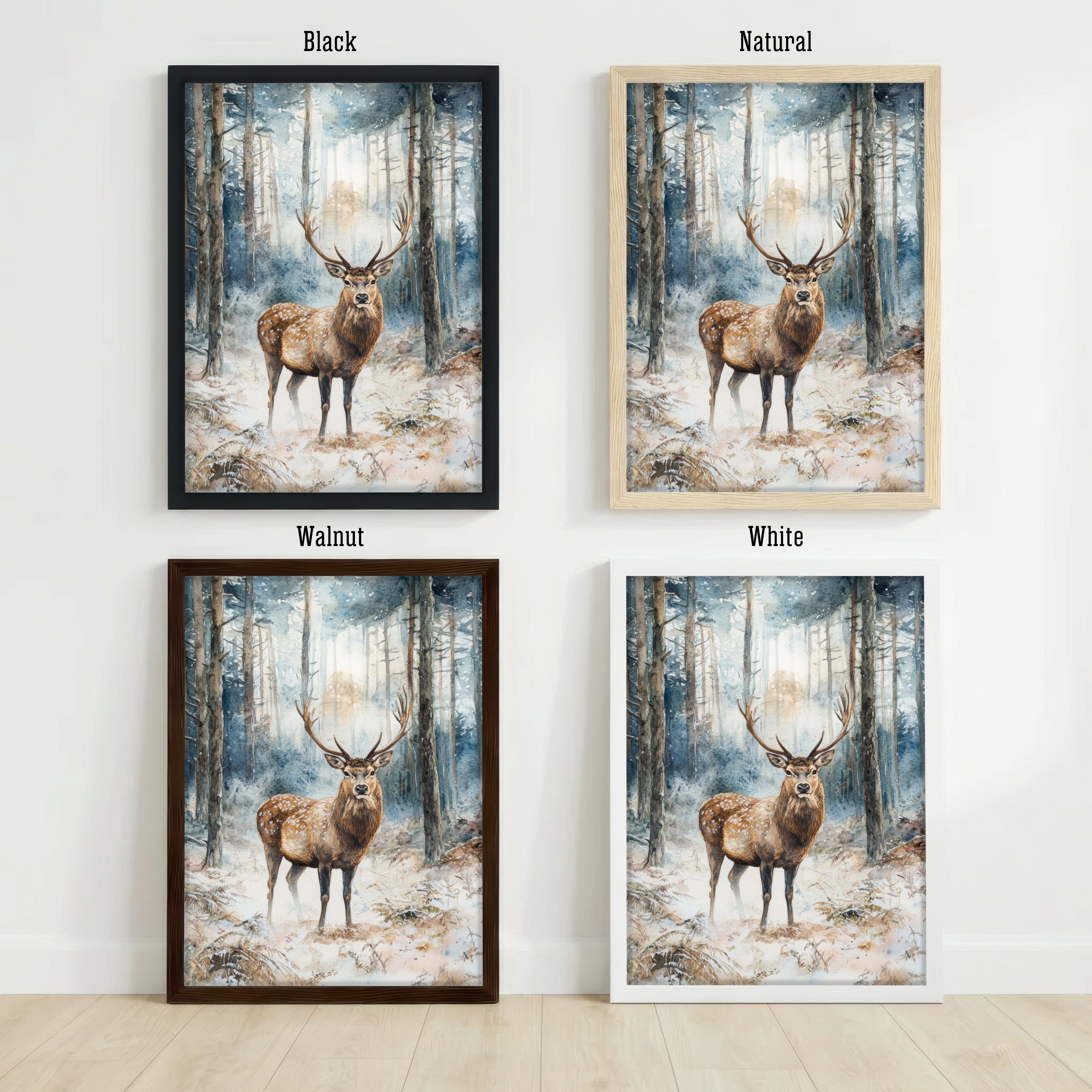 Winter Stag Woodland Art Print