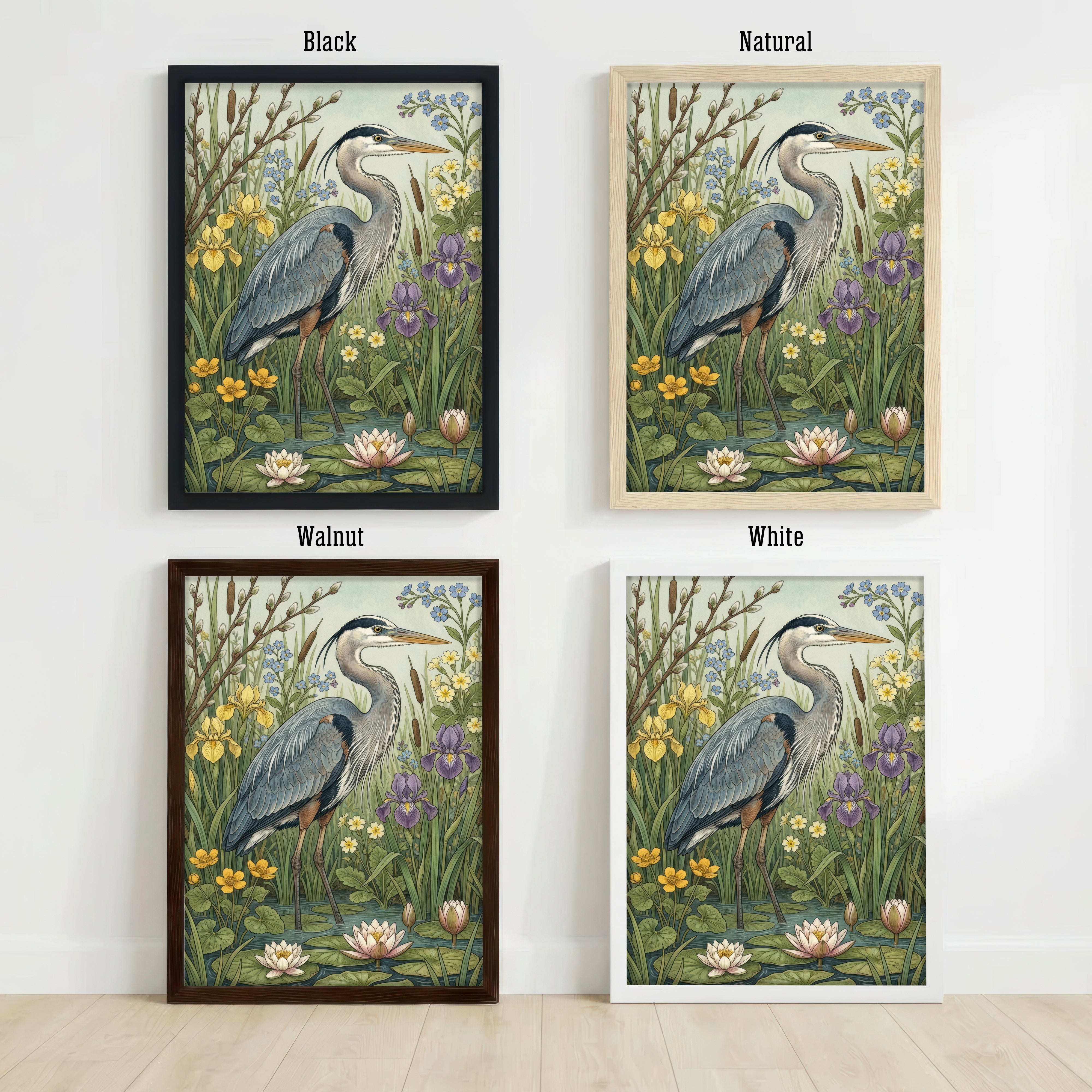 Heron Wetland Botanical Art Print