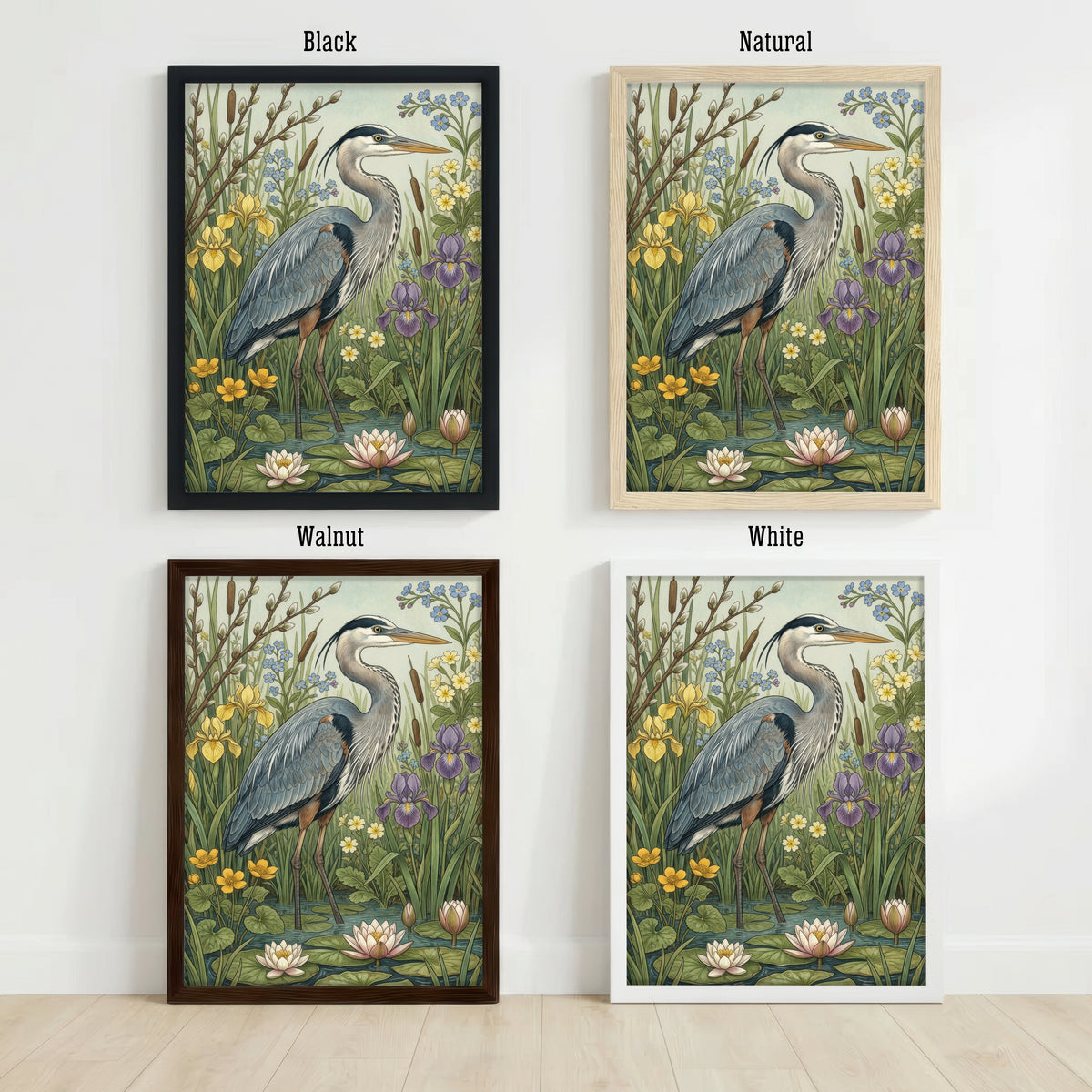 Heron Wetland Botanical Art Print