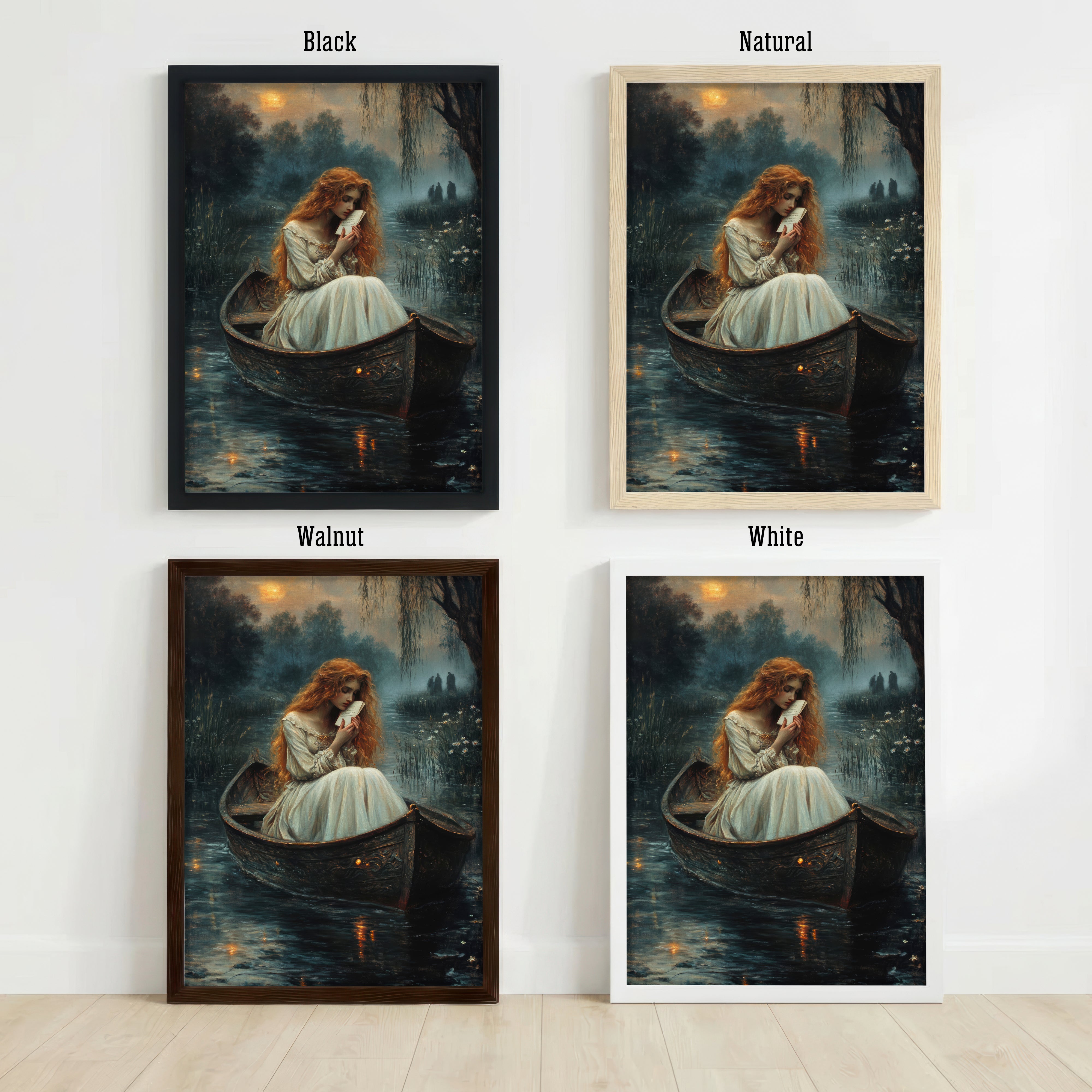 Moonlit Woman in Boat Art Print