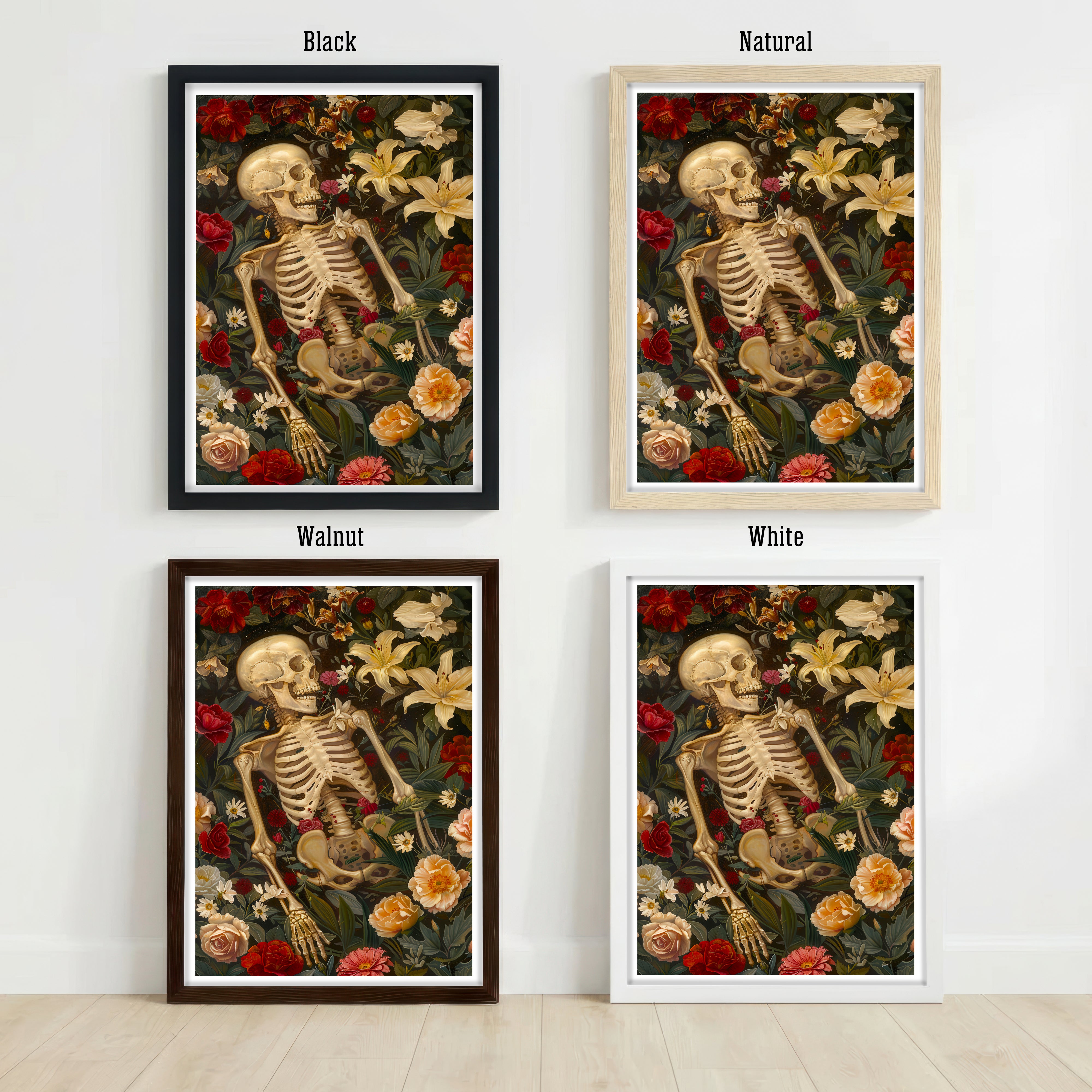 Floral Skeleton Gothic Art Print