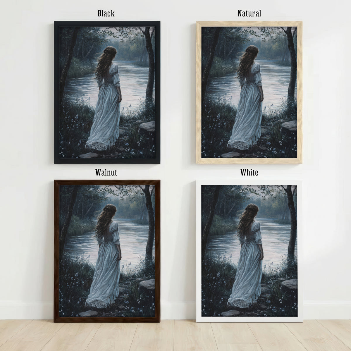 Woman by the Forest Lake Art Print