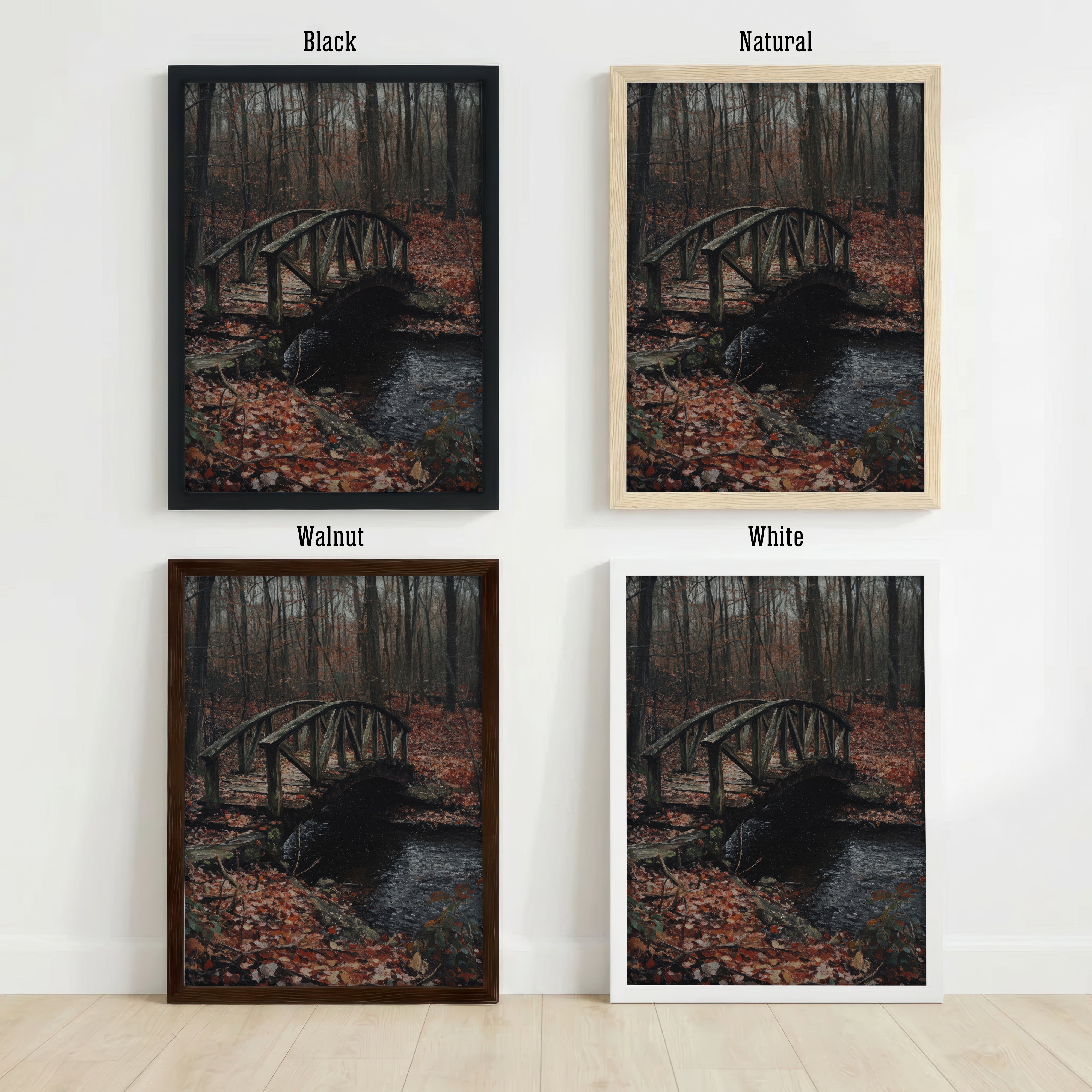 Dark Woodland Bridge Art Print