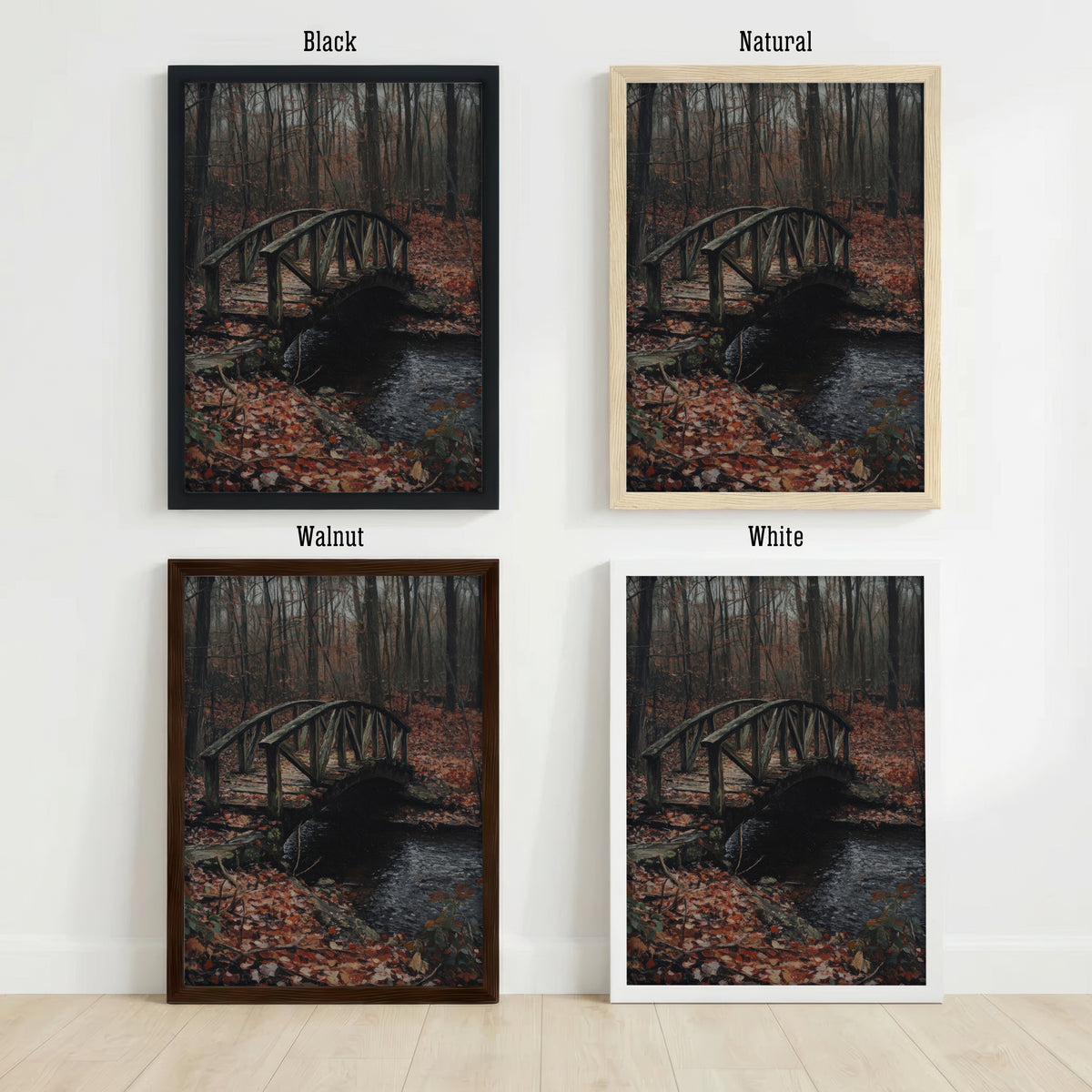 Dark Woodland Bridge Art Print