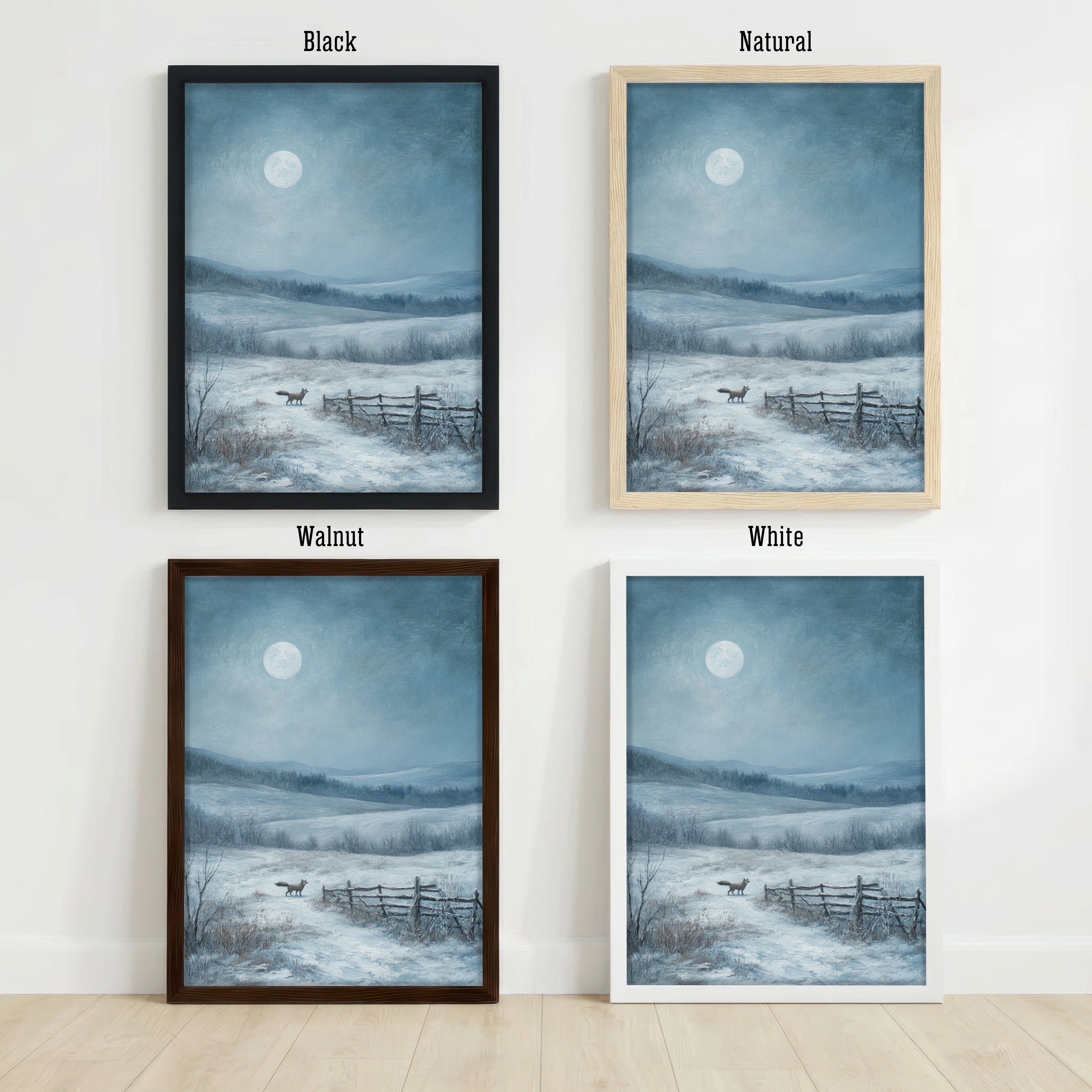 Moonlit Fox Winter Landscape Art Print