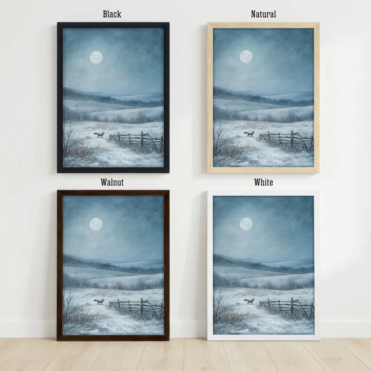 Moonlit Fox Winter Landscape Art Print
