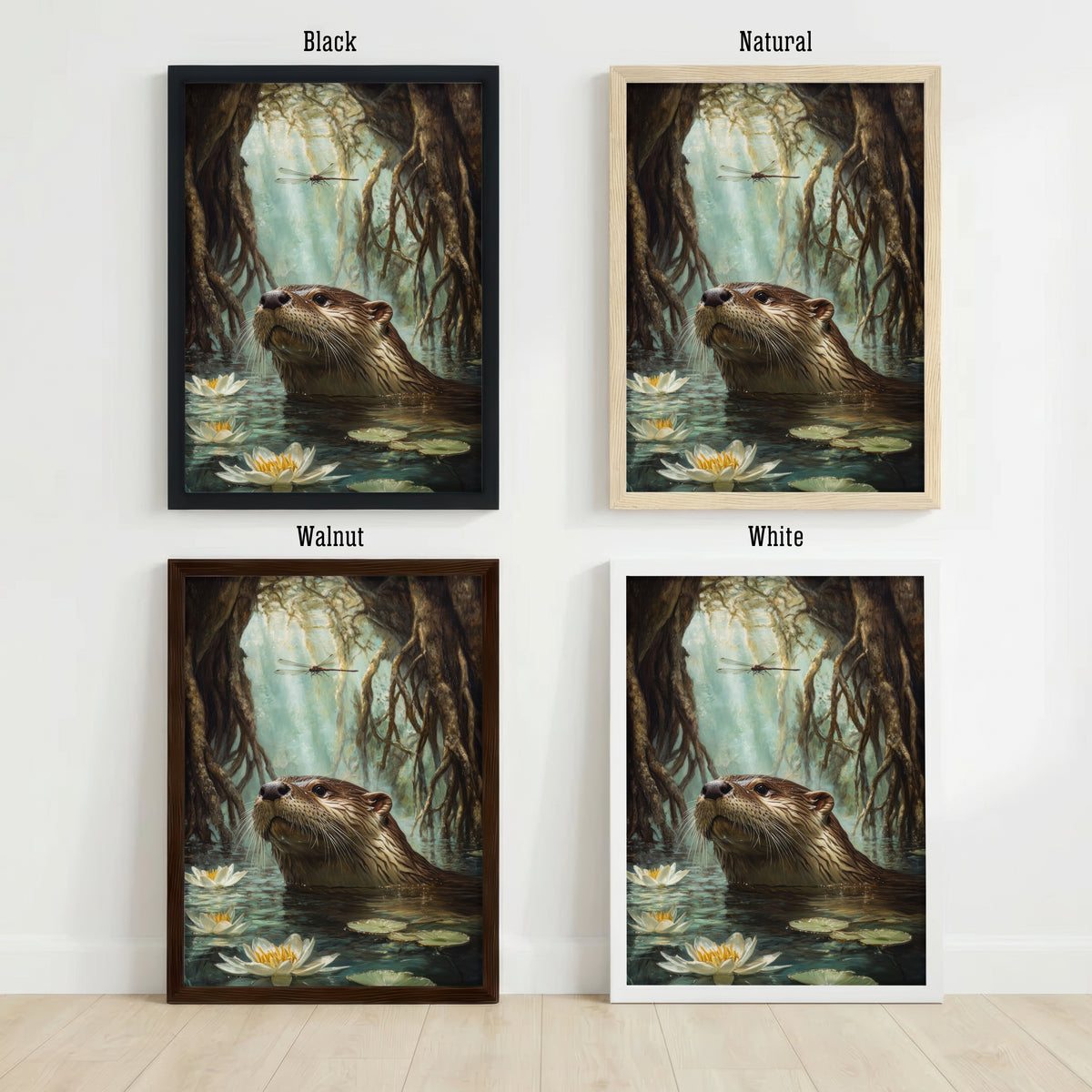 Woodland Otter Waterlily Art Print