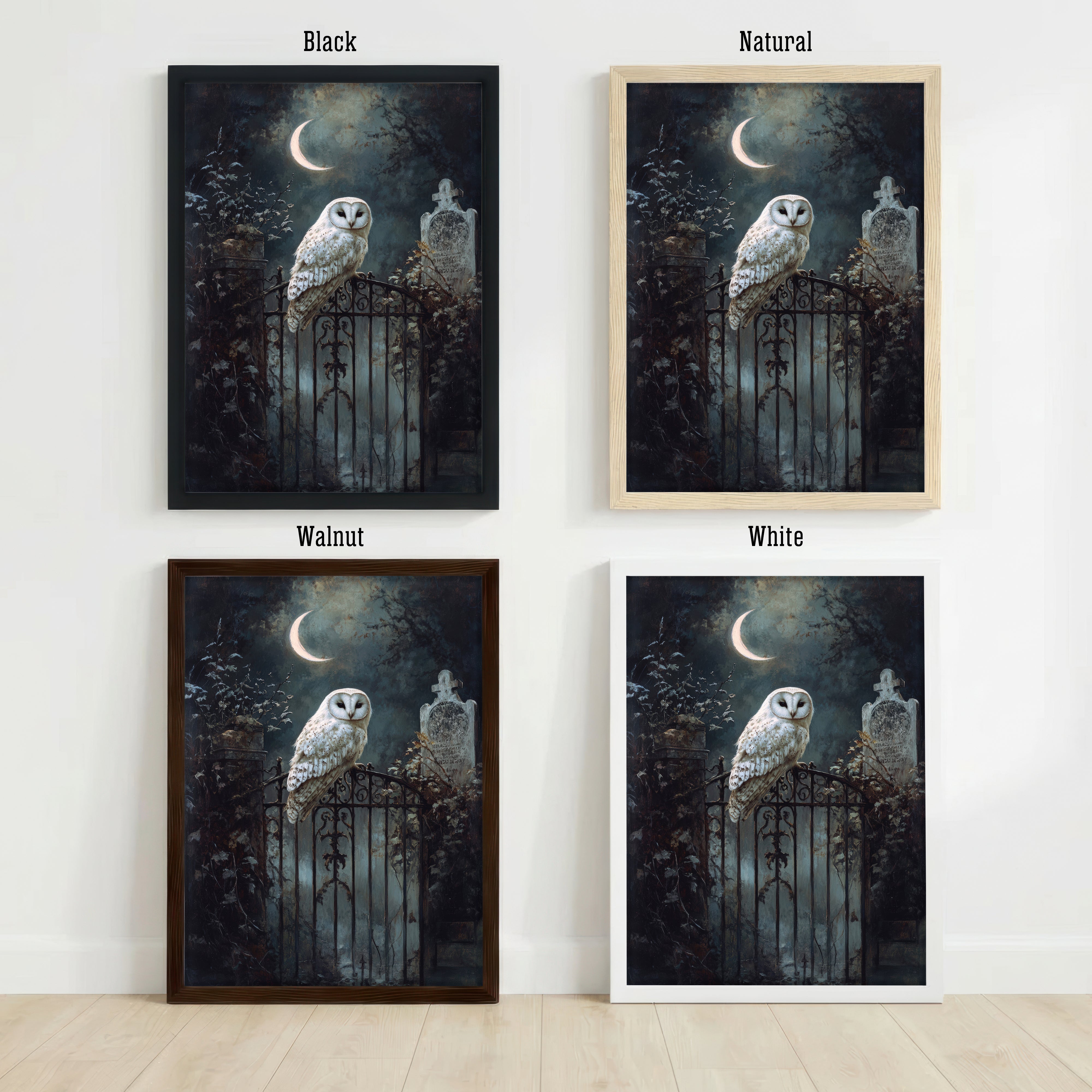 White Owl Gothic Night Art Print
