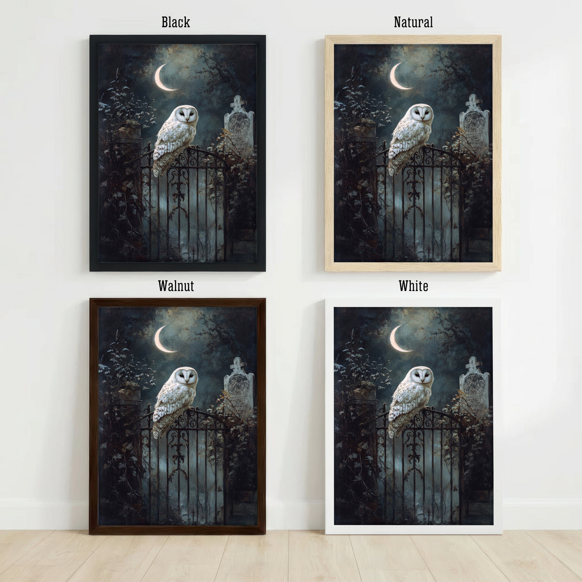 White Owl Gothic Night Art Print