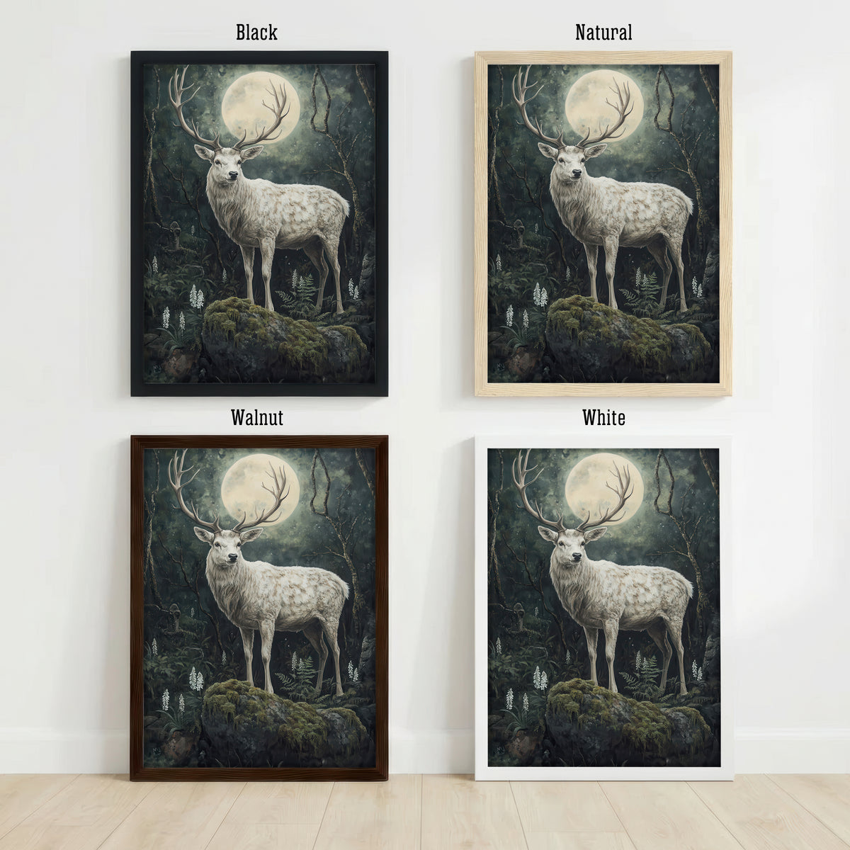 Moonlit White Stag Art Print