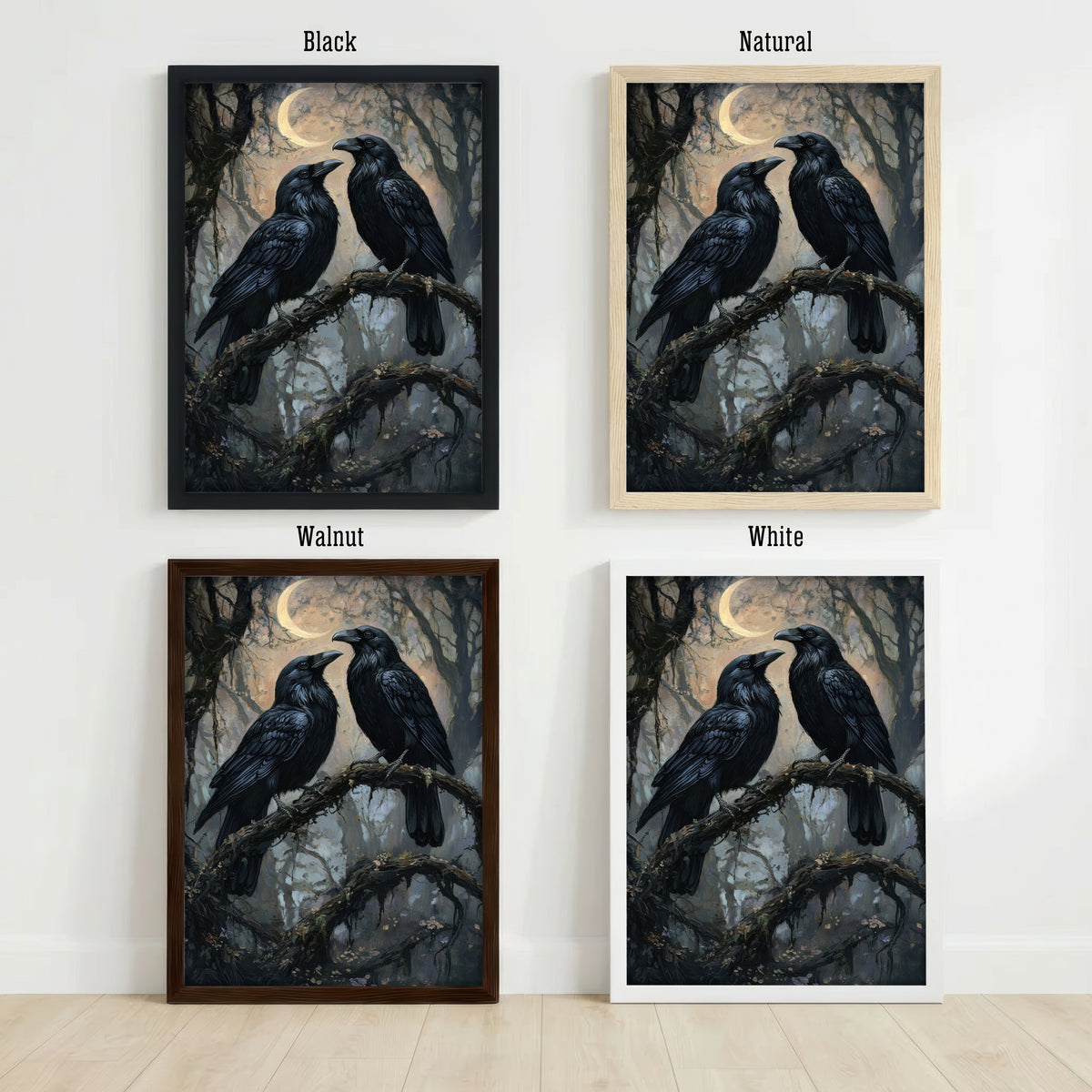 Raven Pair Moonlit Forest Art Print