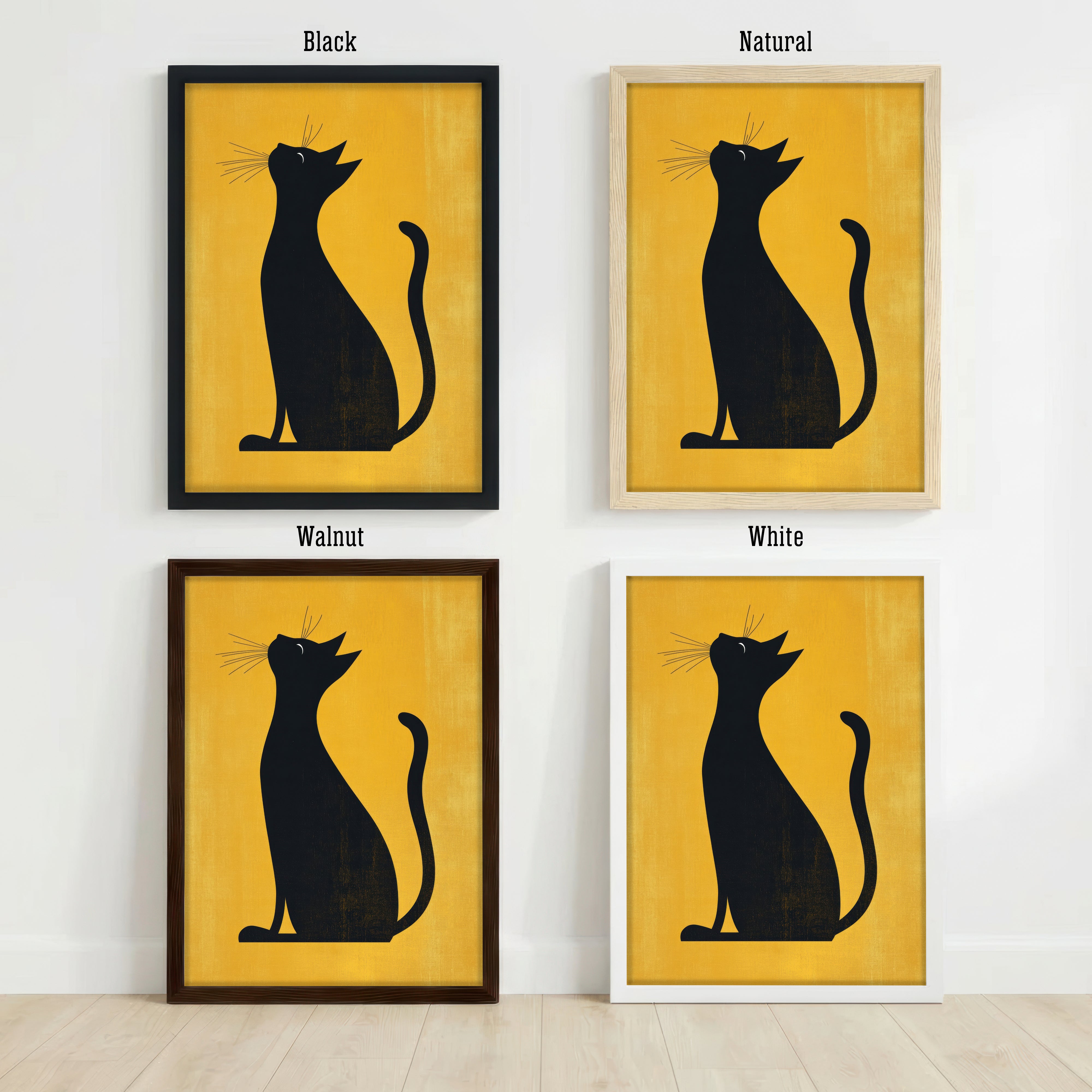 Black Cat Golden Silhouette Art Print