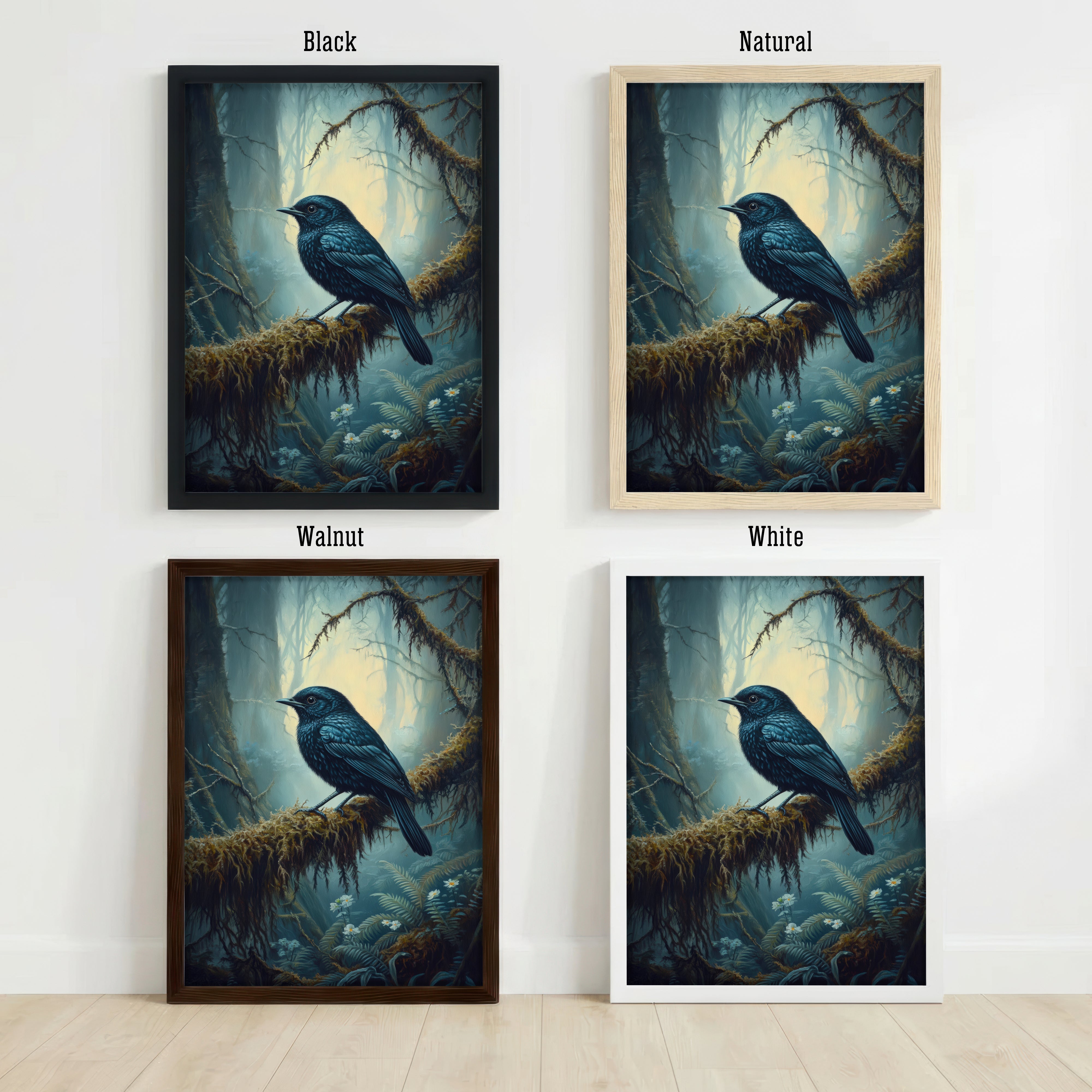 Raven Misty Forest Art Print