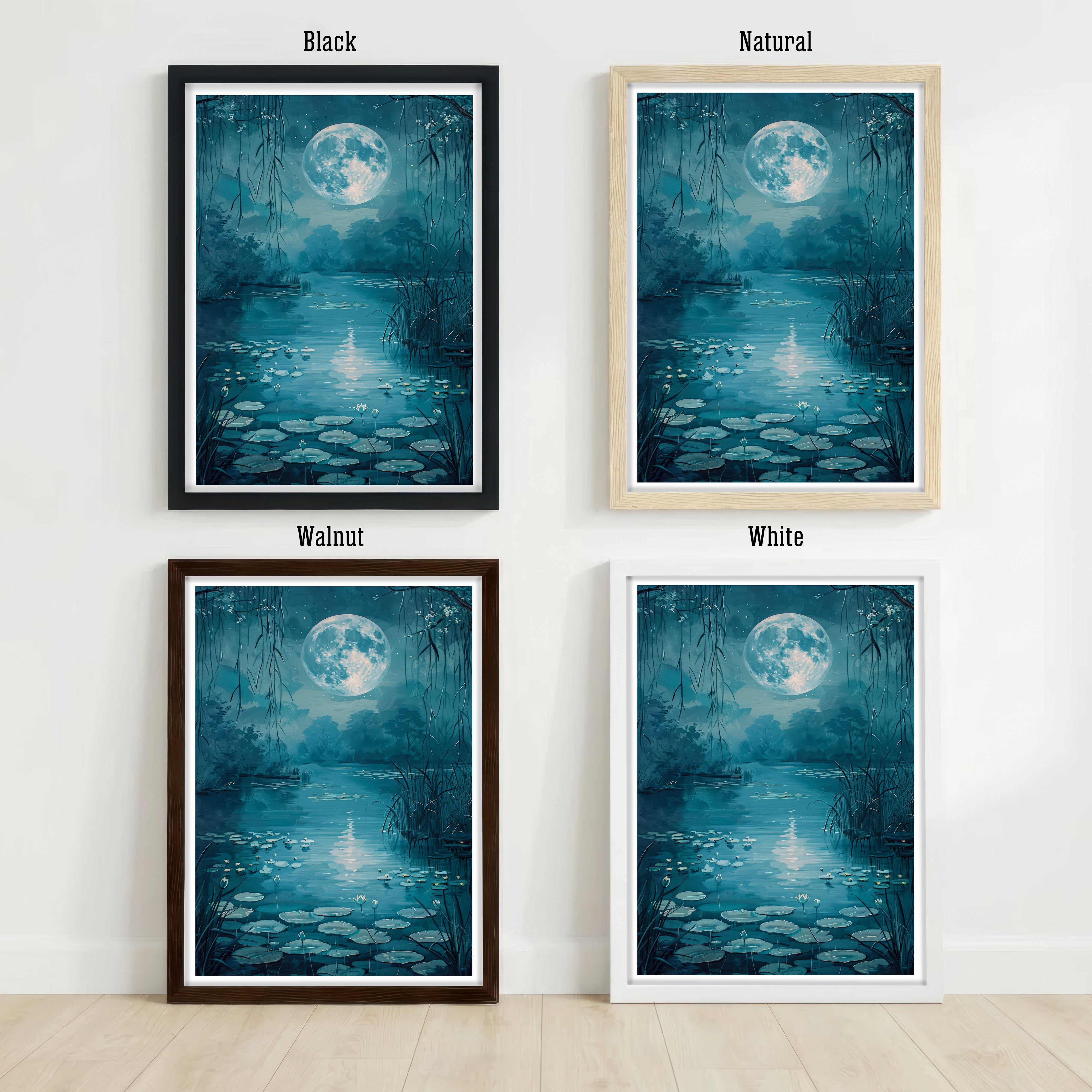 Moonlit Water Lily Pond Art Print