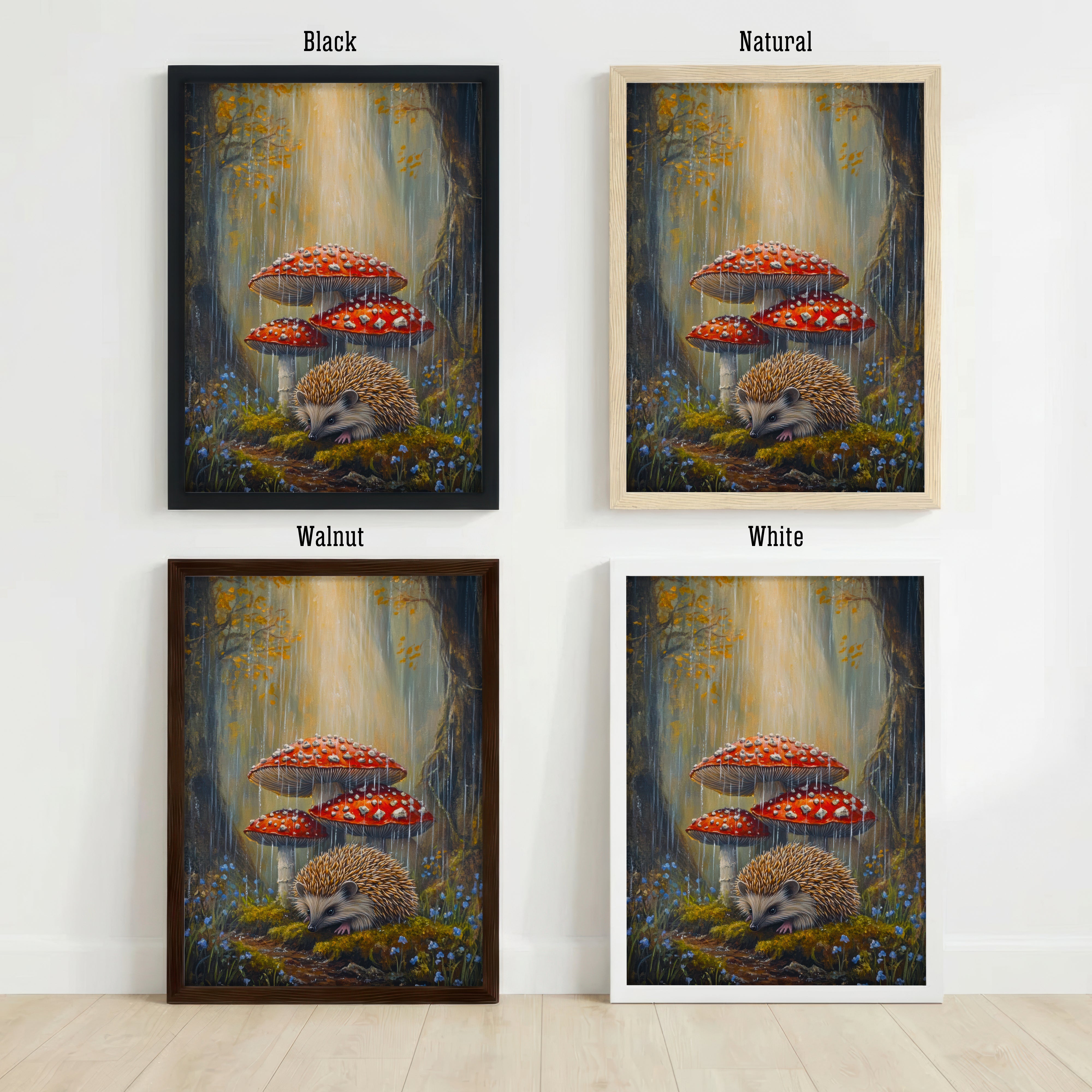Hedgehog and Toadstools Woodland Art Print