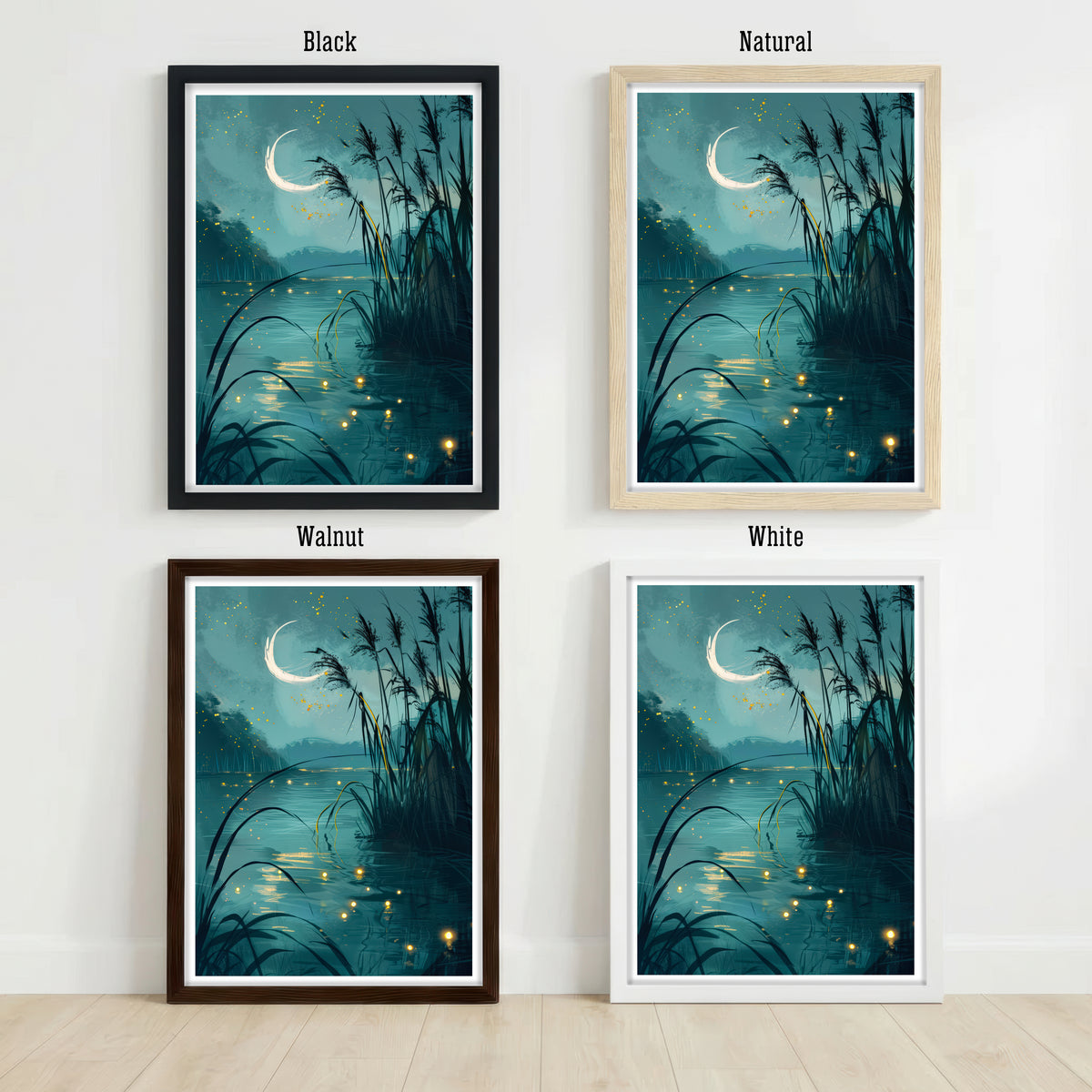 Moonlit Lake Firefly Art Print