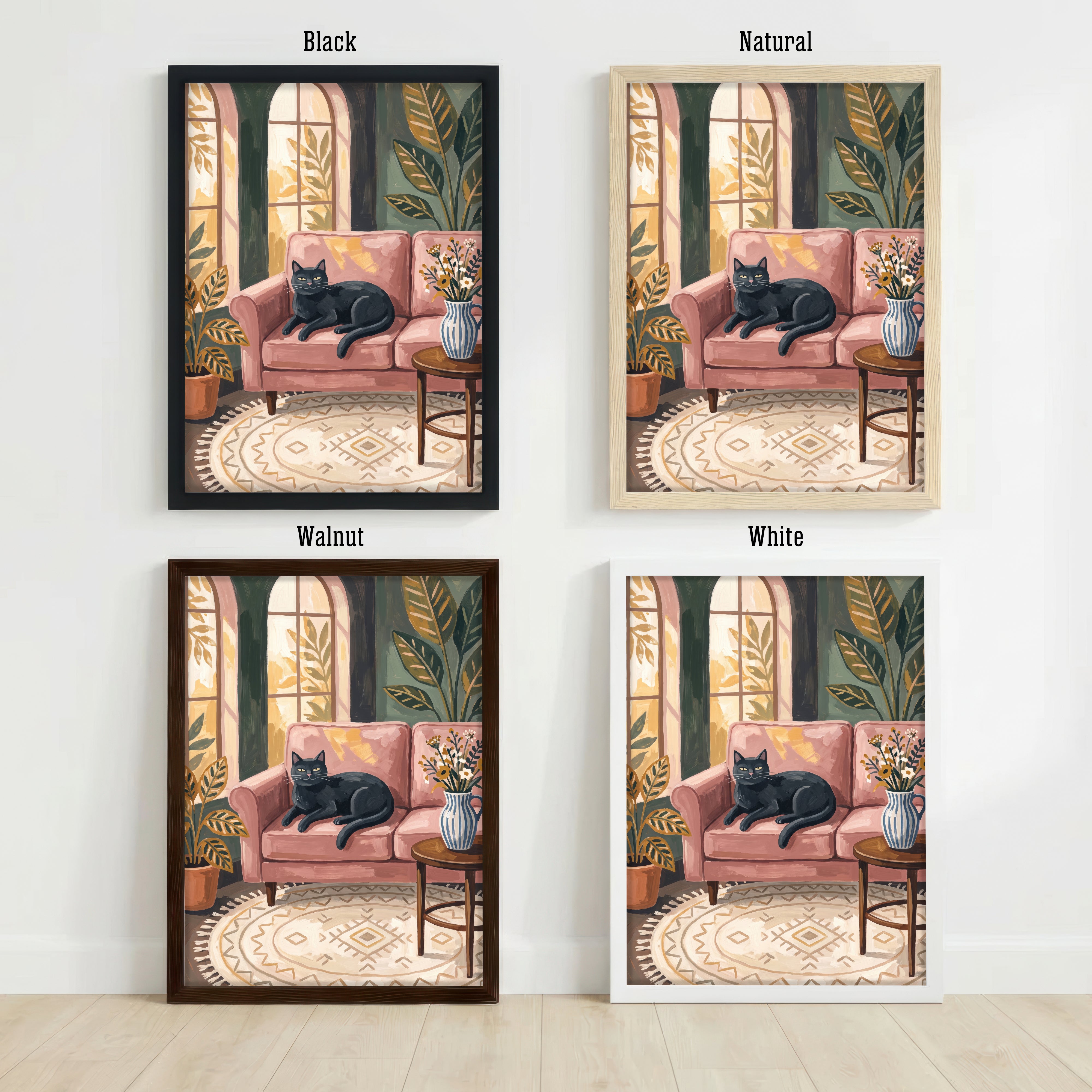 Black Cat Cozy Interior Art Print
