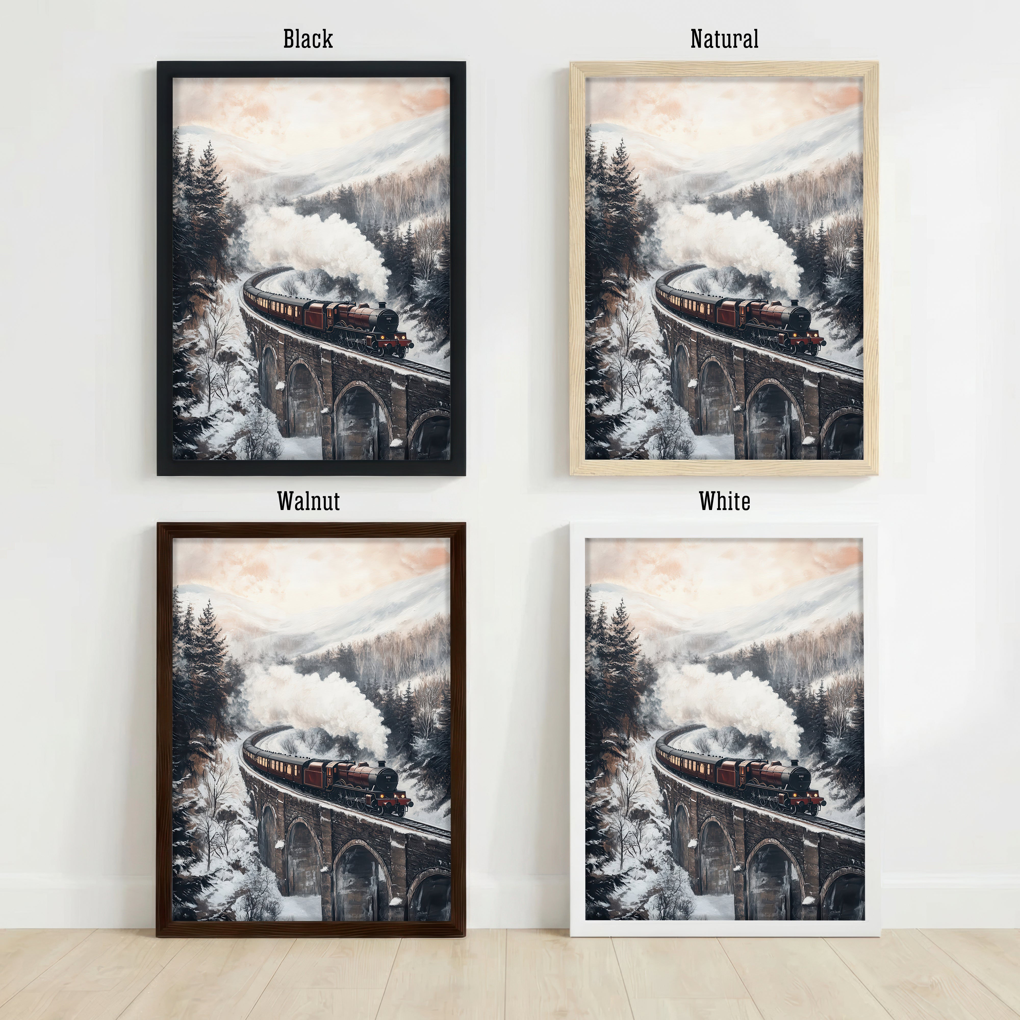Snowy Mountain Steam Train Art Print