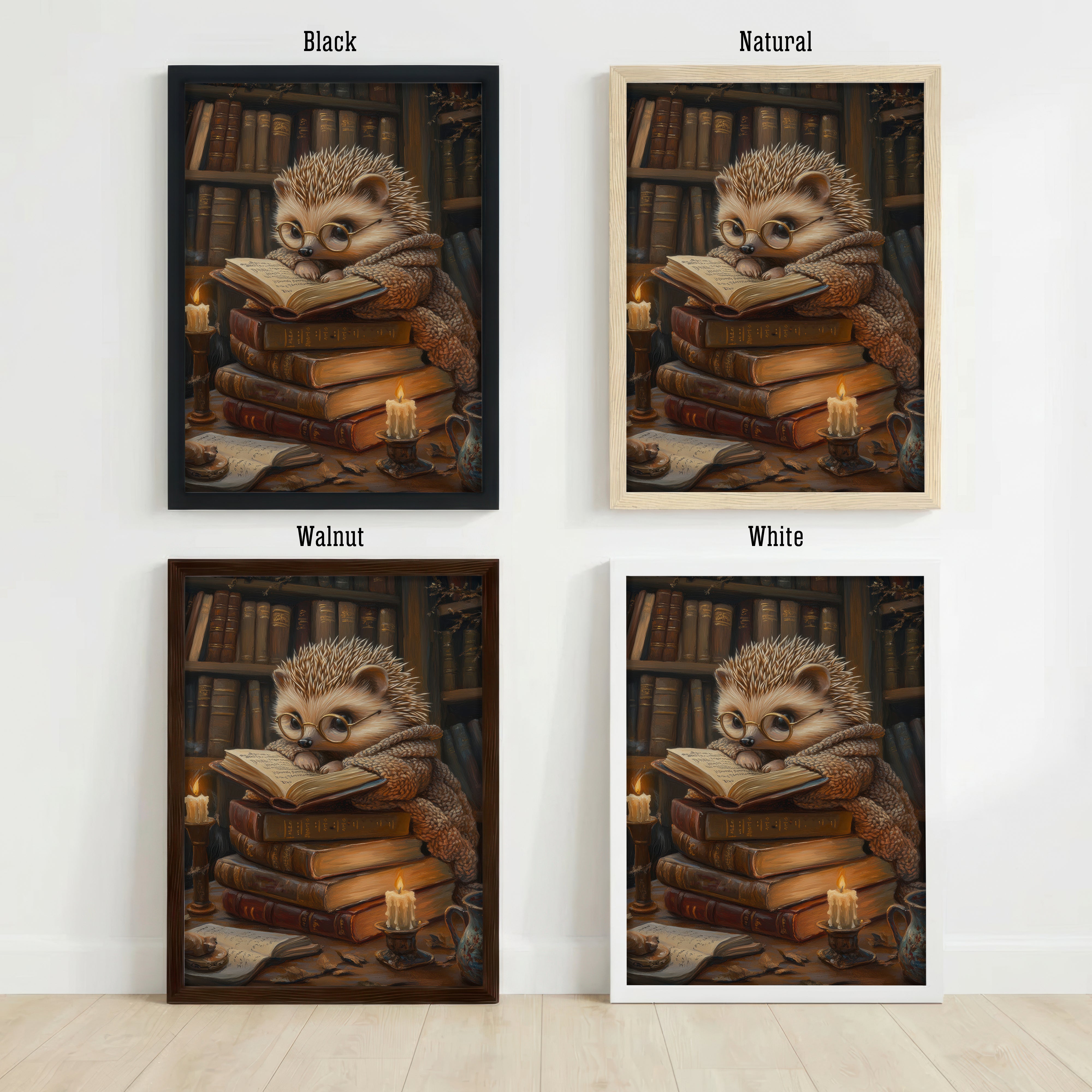 Hedgehog Scholar Dark Academia Art Print