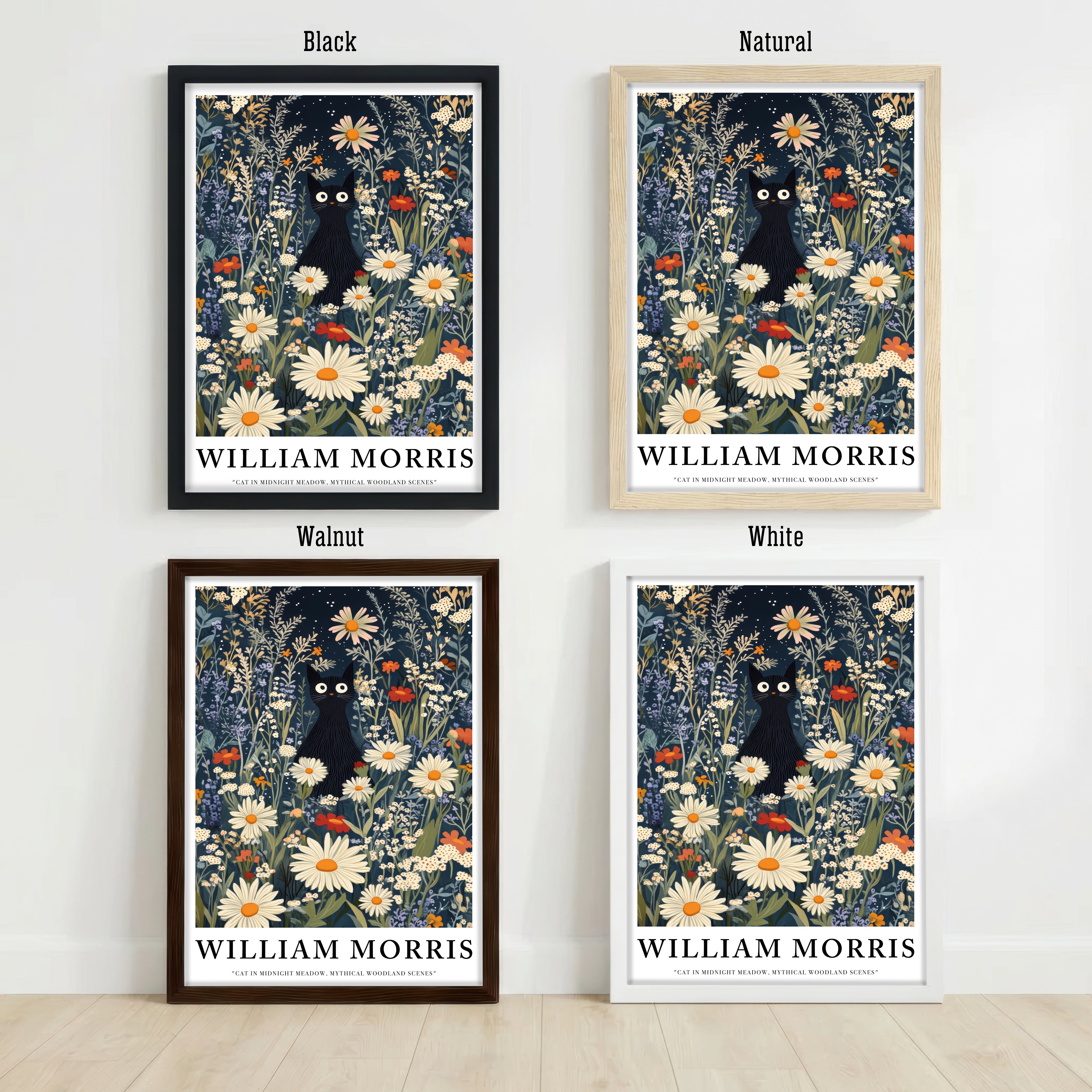 William Morris Inspired Black Cat Art Print