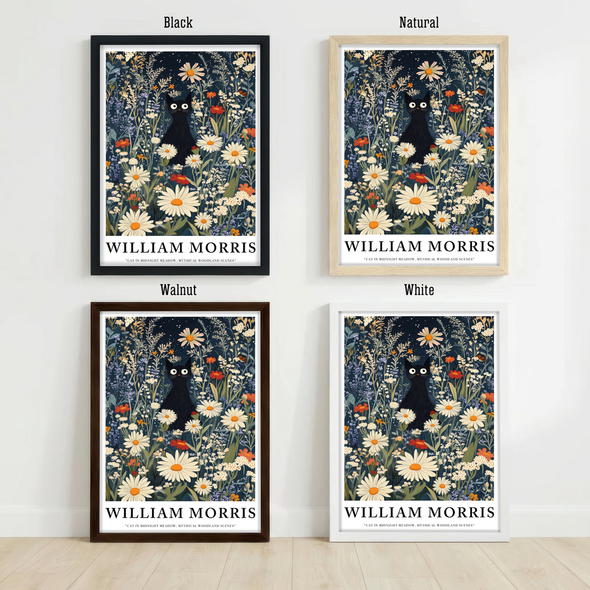 William Morris Inspired Black Cat Art Print