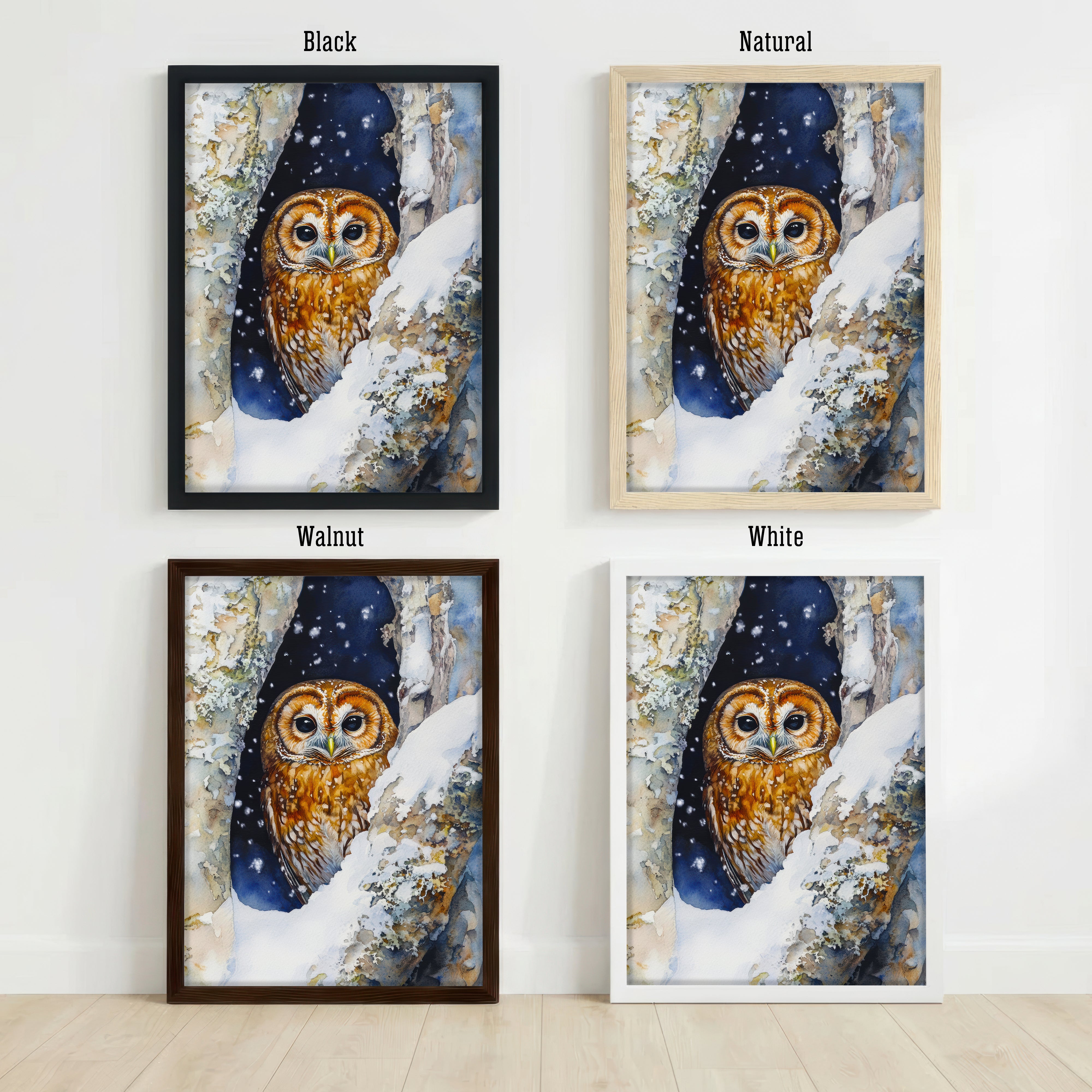 Owl in Snowy Woodland Art Print