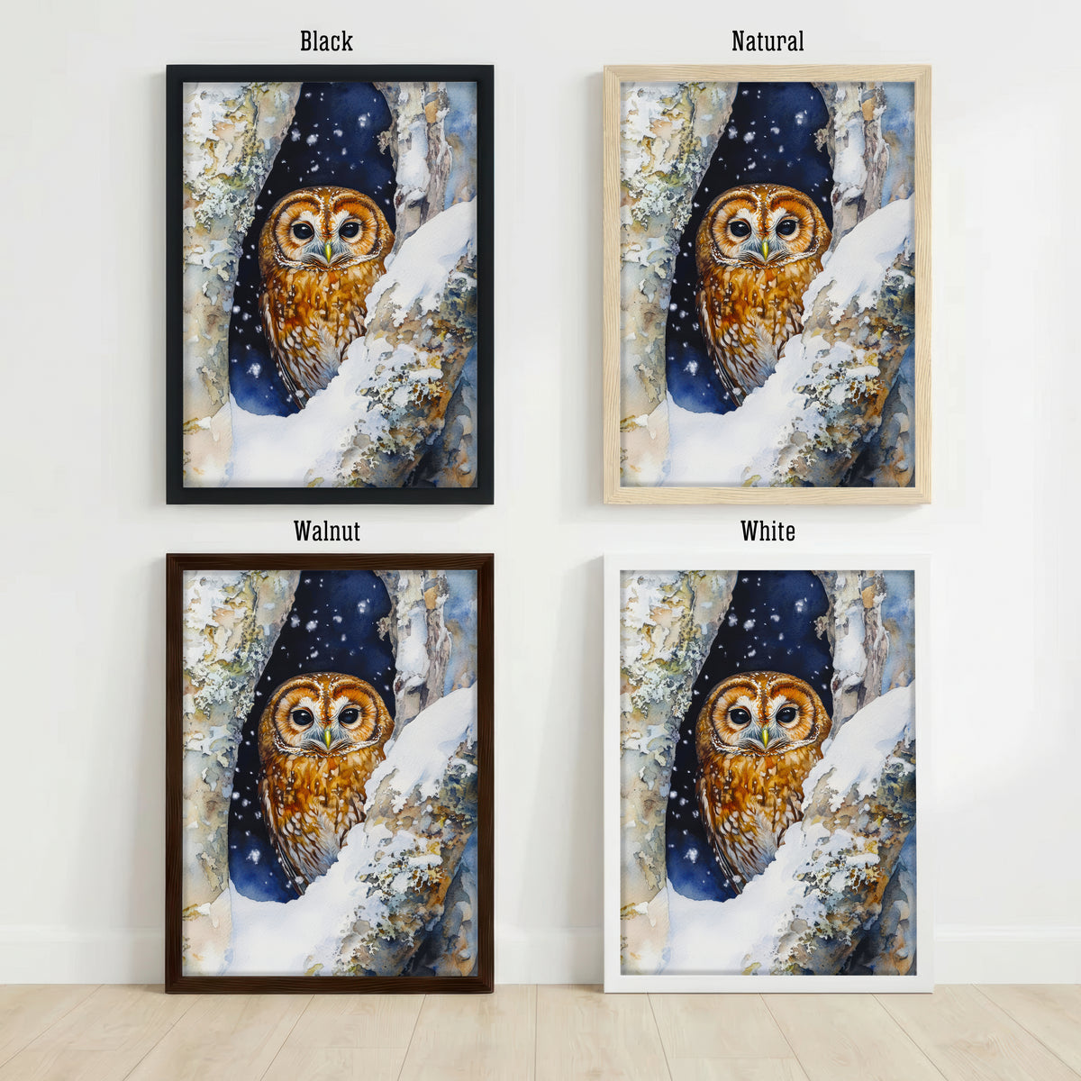 Owl in Snowy Woodland Art Print