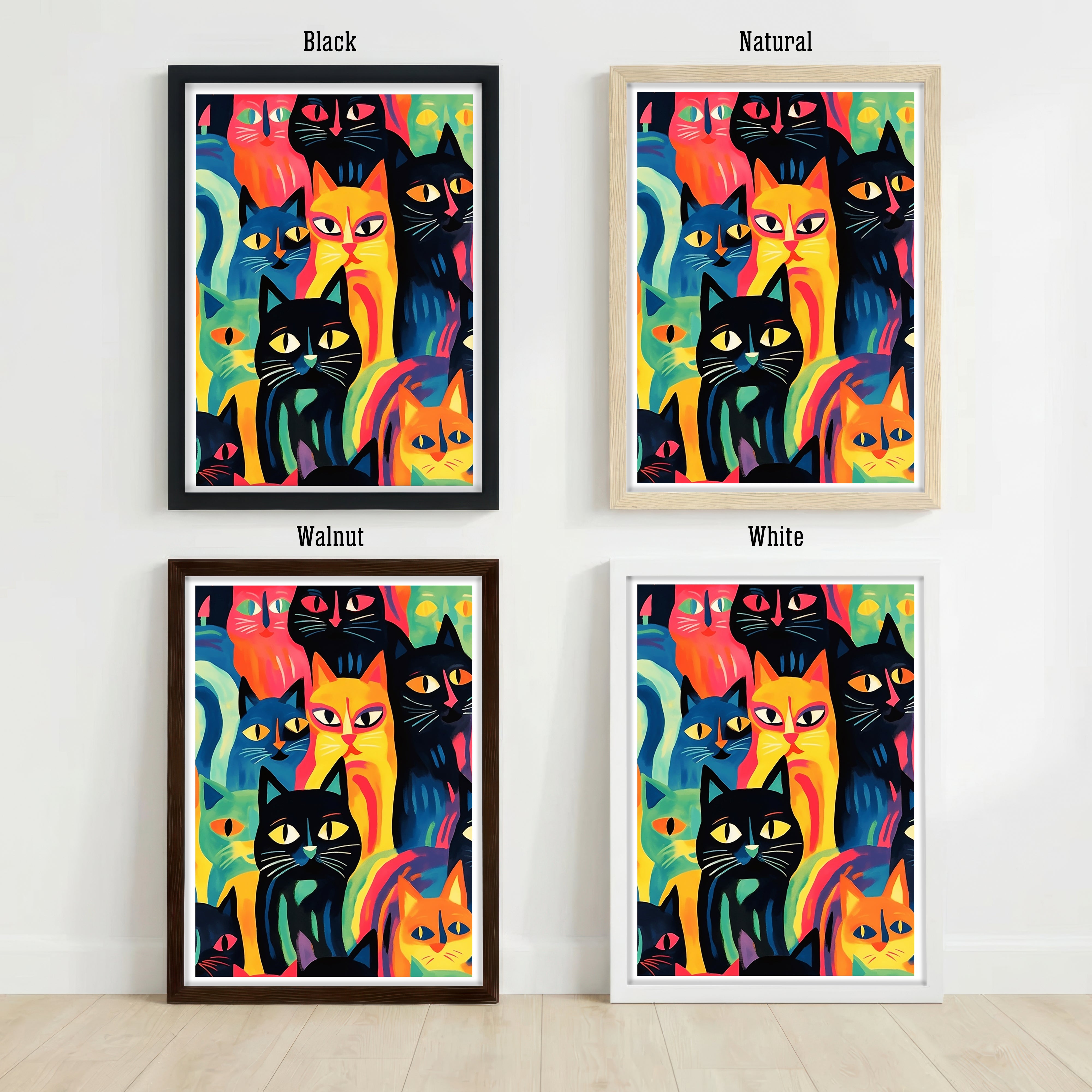 Colorful Cats Folk Art Print