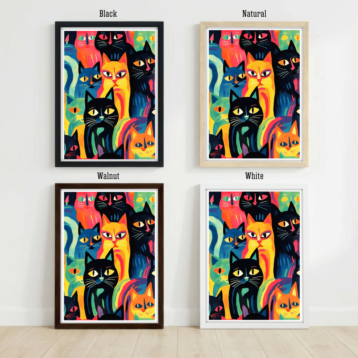 Colorful Cats Folk Art Print