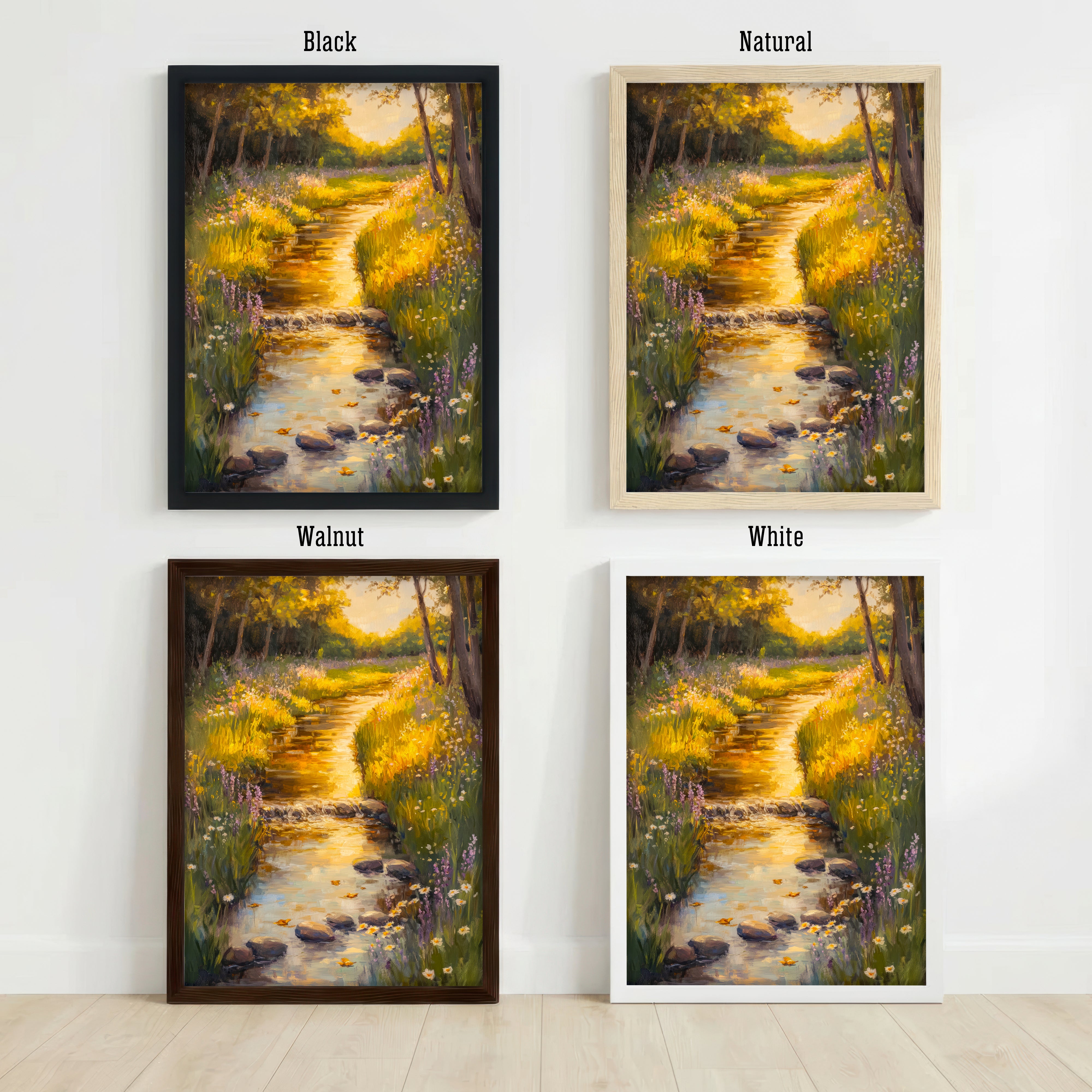 Sunlit Woodland Stream Art Print