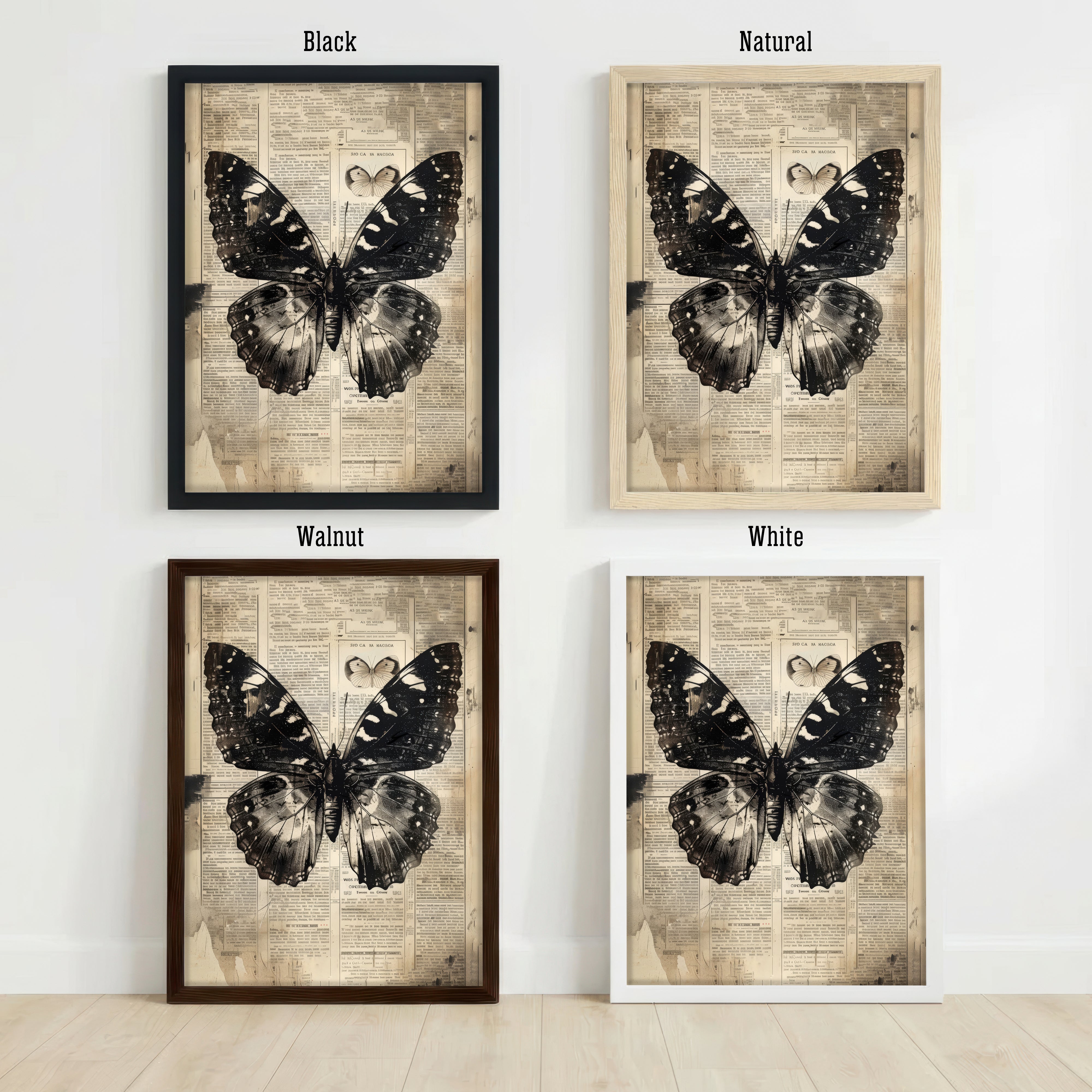 Vintage Butterfly Newspaper Art Print