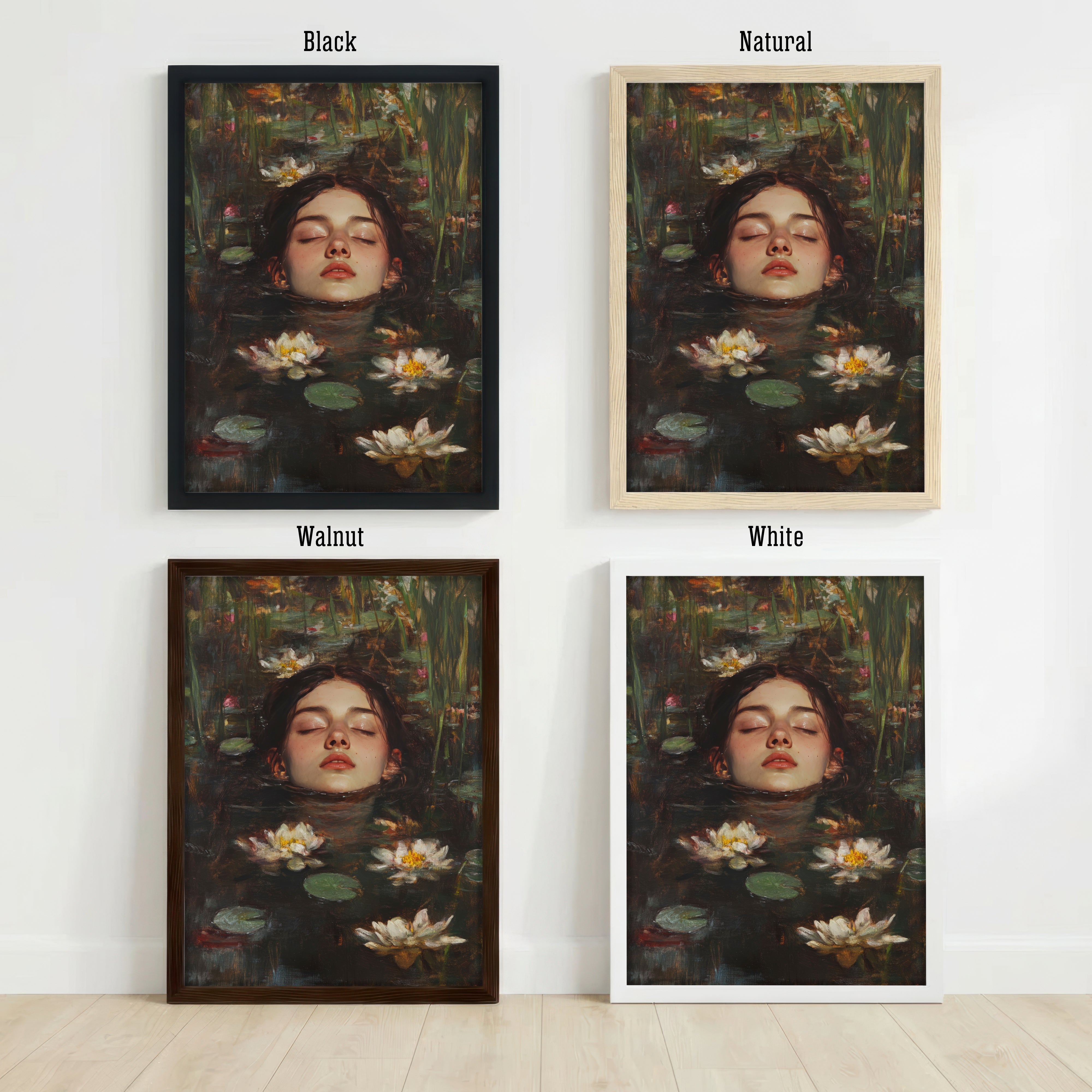Woman in Water Lilies Art Print