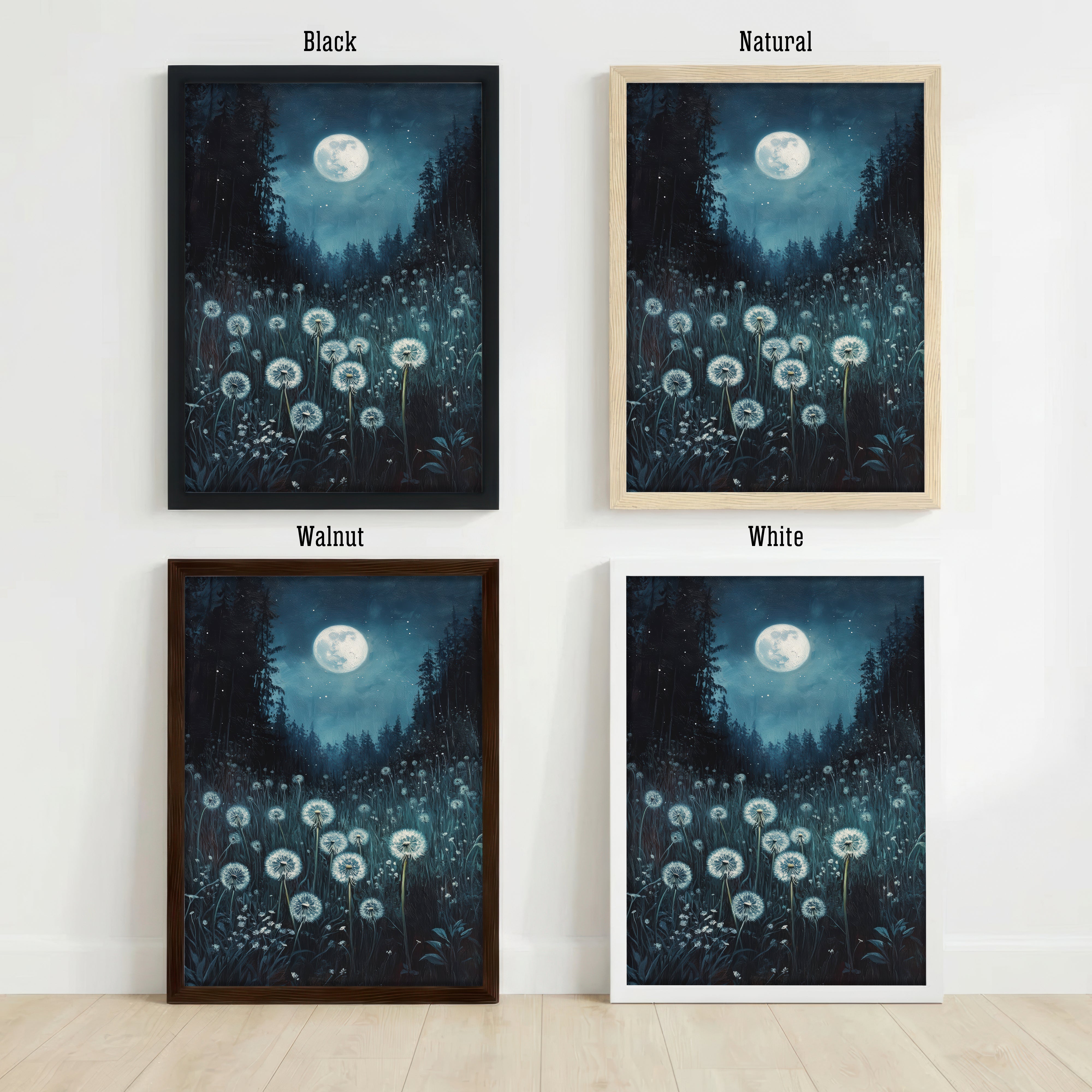 Moonlit Dandelion Meadow Art Print