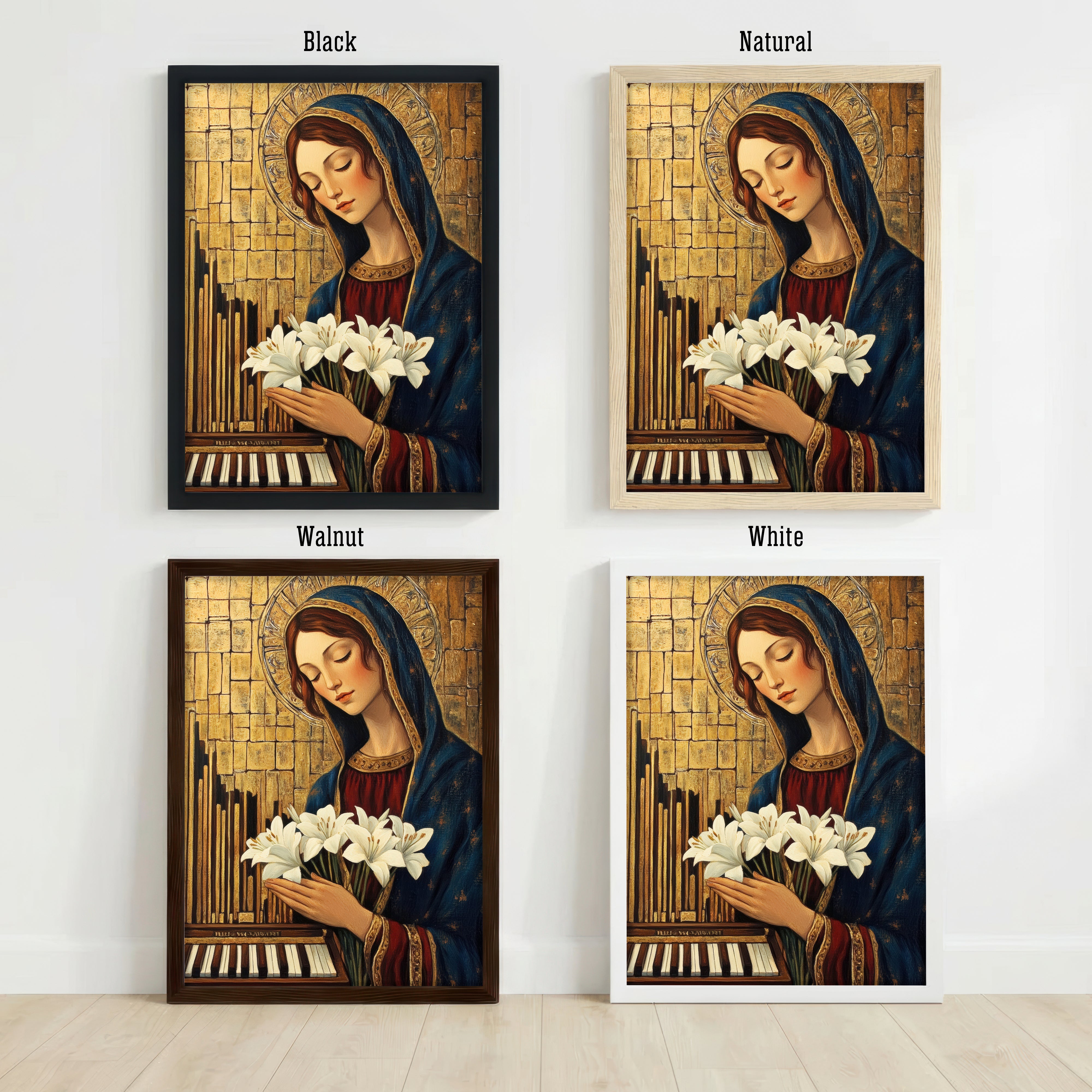 Blue Veiled Woman and Lilies Art Print