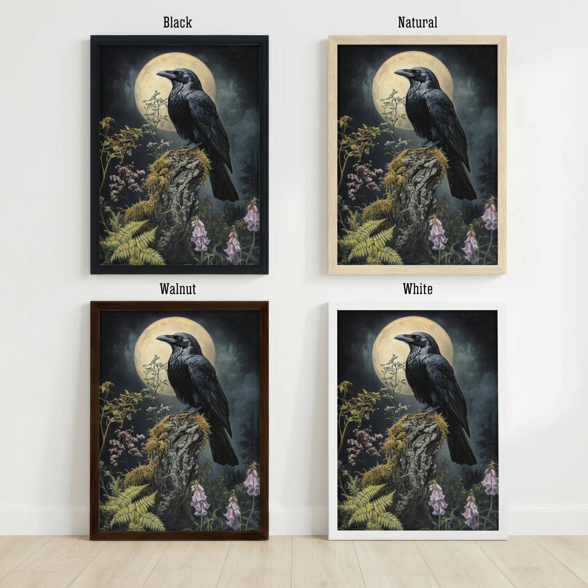 Raven Moonlit Botanical Art Print