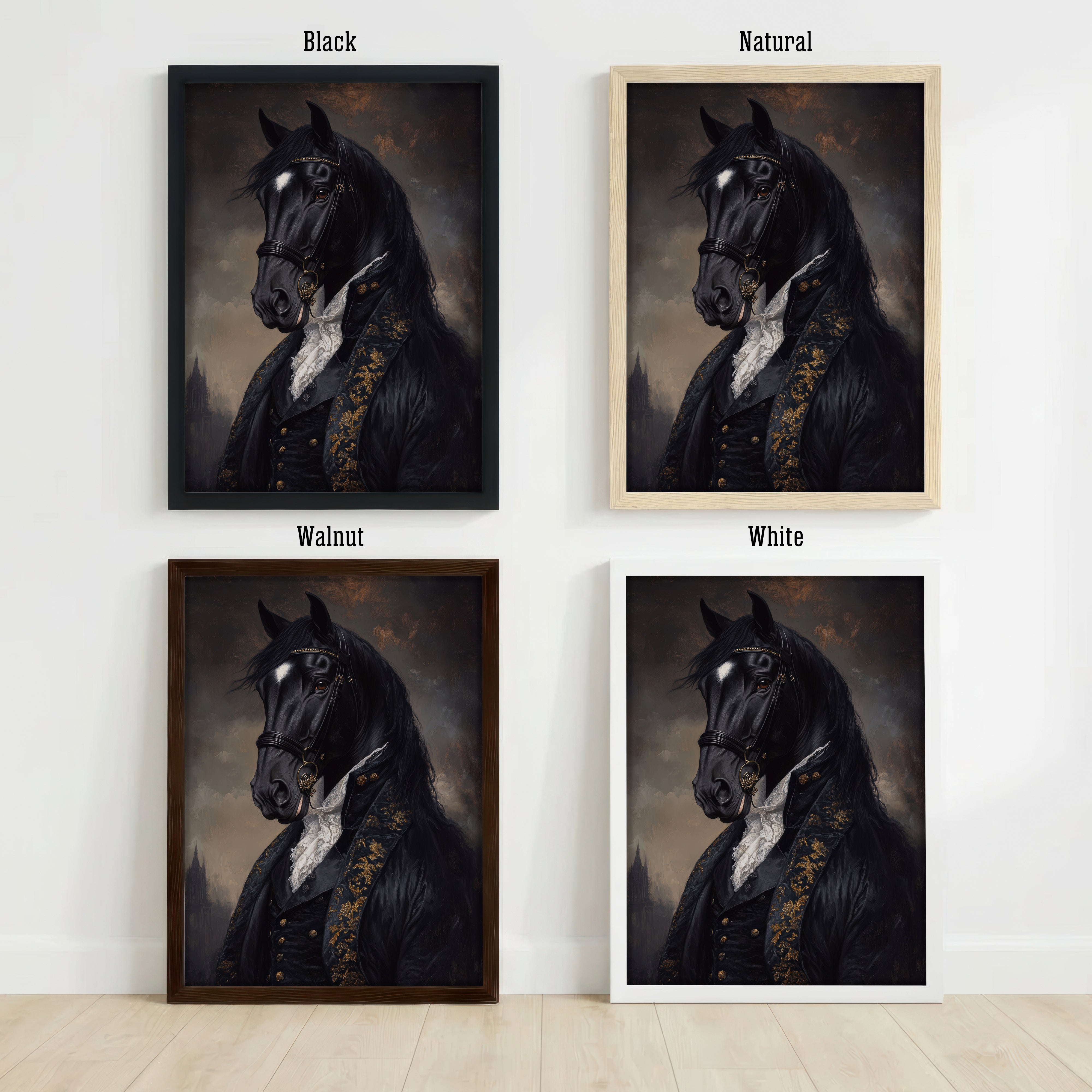 Gothic Black Horse Portrait Art Print