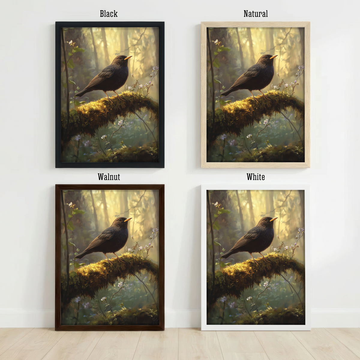 Blackbird Woodland Art Print