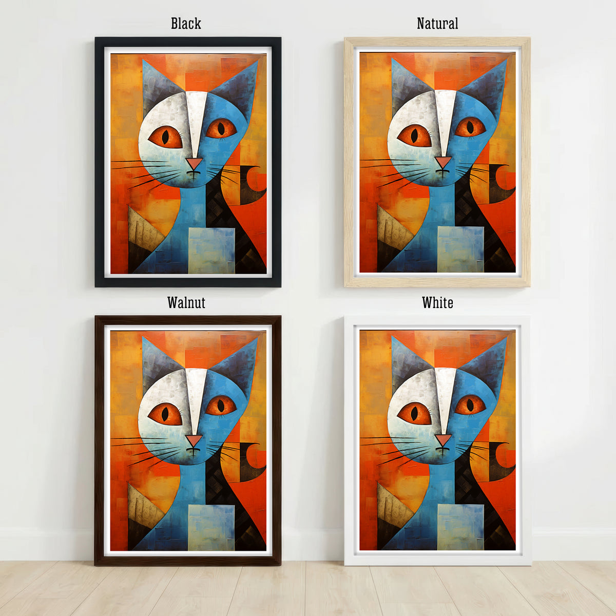 Geometric Blue Cat Art Print
