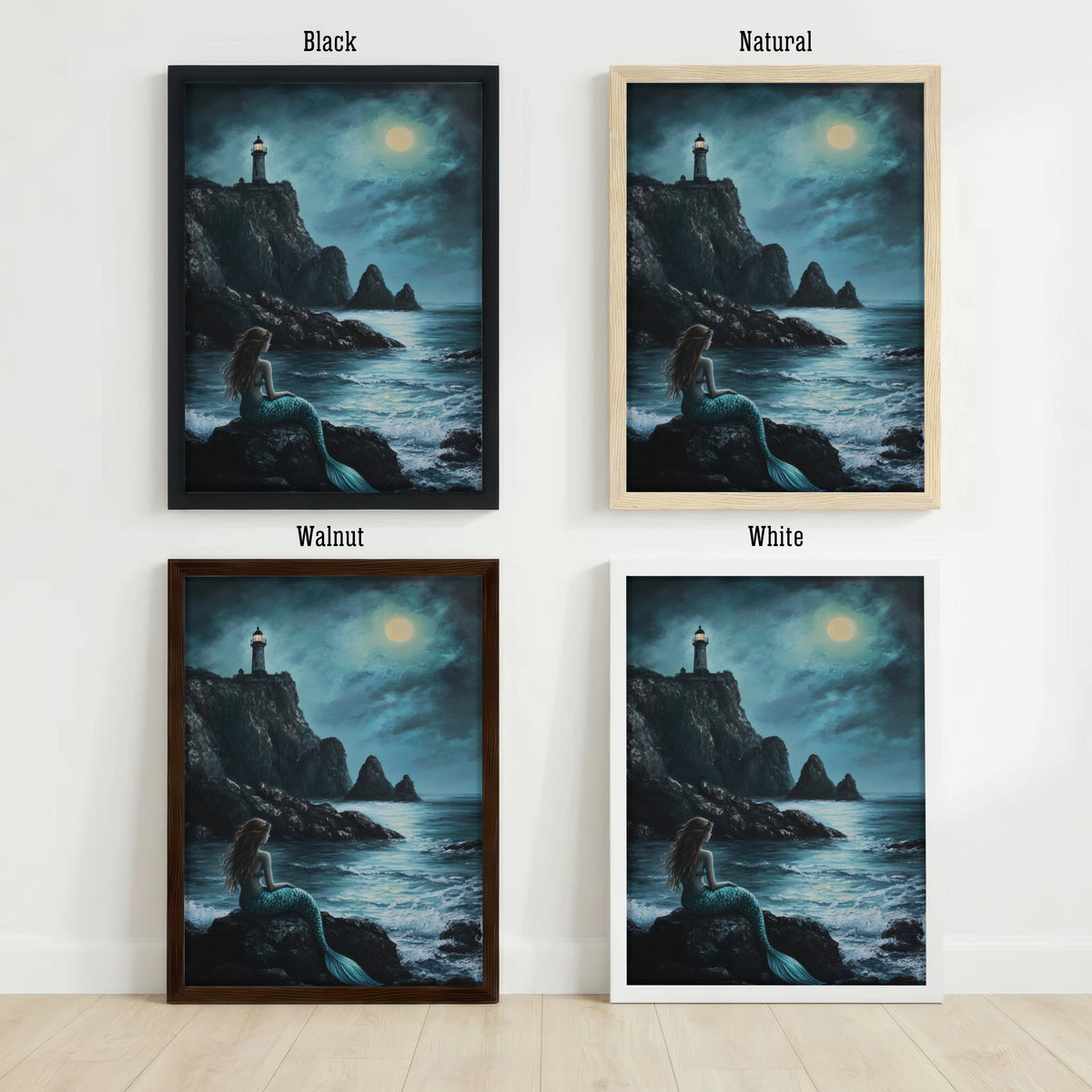 Moonlit Mermaid Lighthouse Art Print