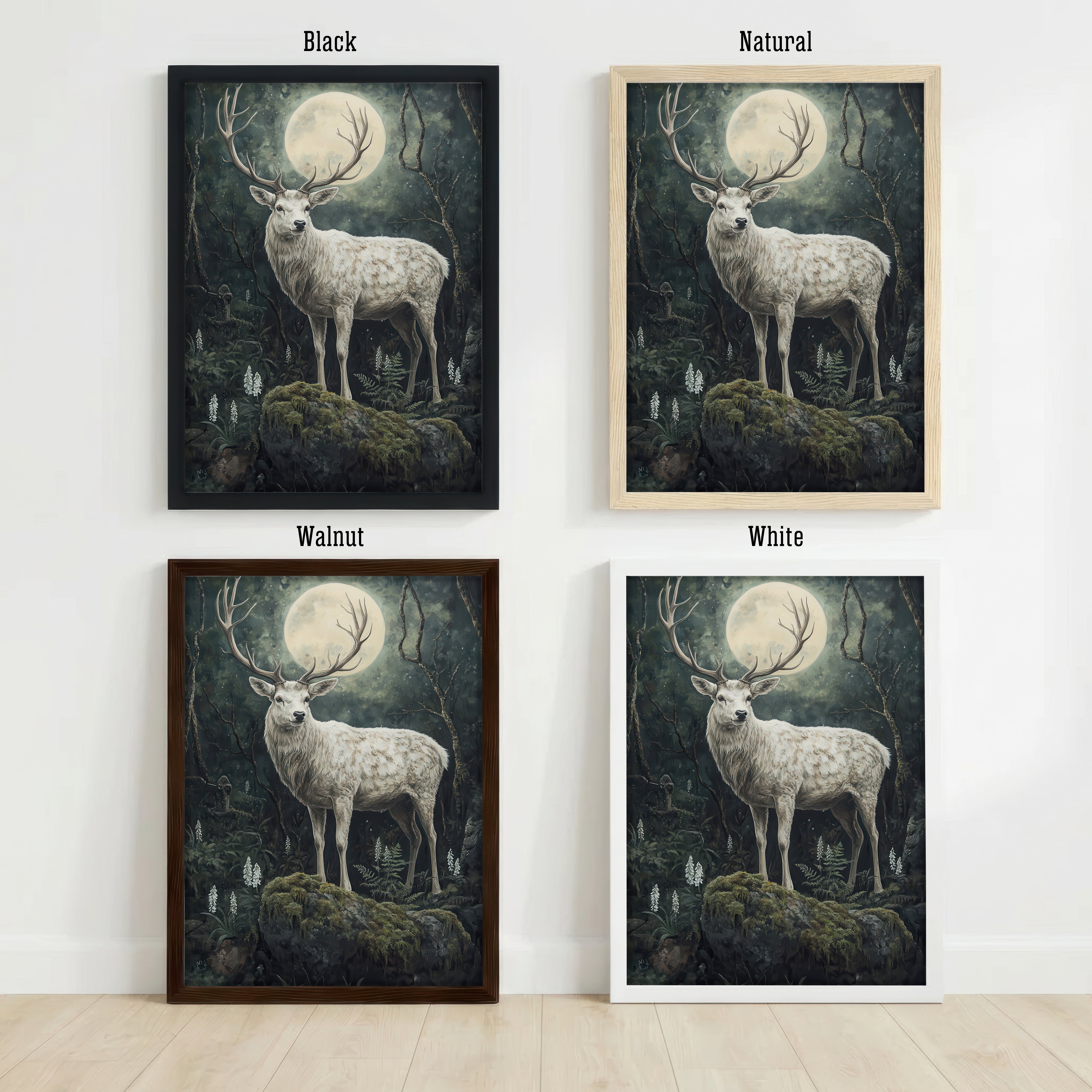 Moonlit Stag Forest Art Print