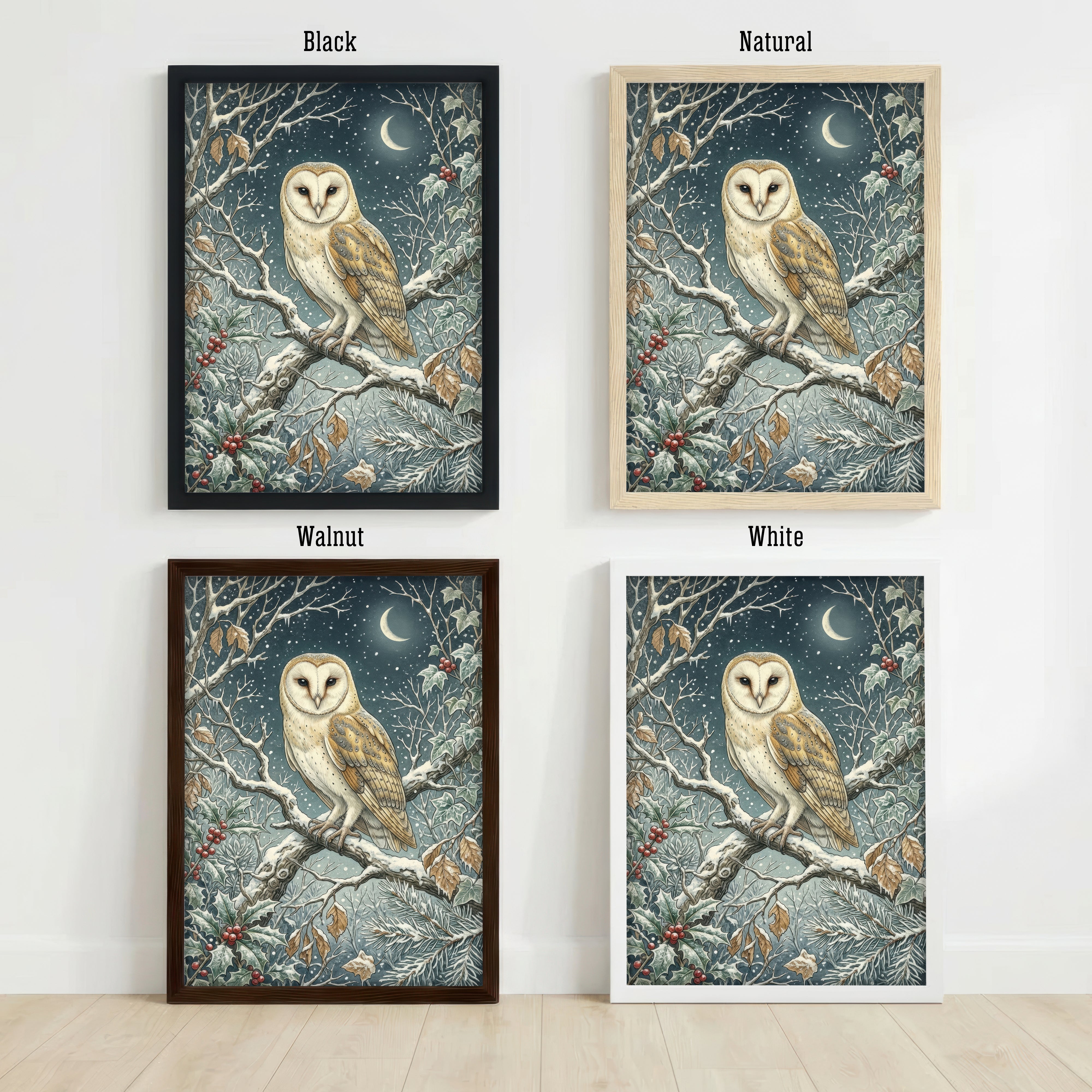 Snowy Barn Owl Winter Art Print