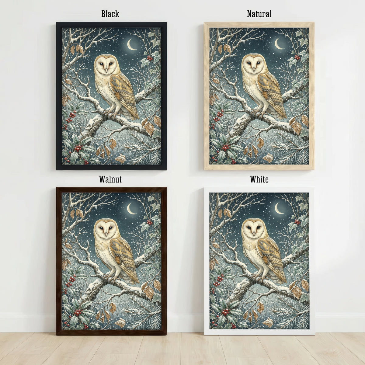 Snowy Barn Owl Winter Art Print