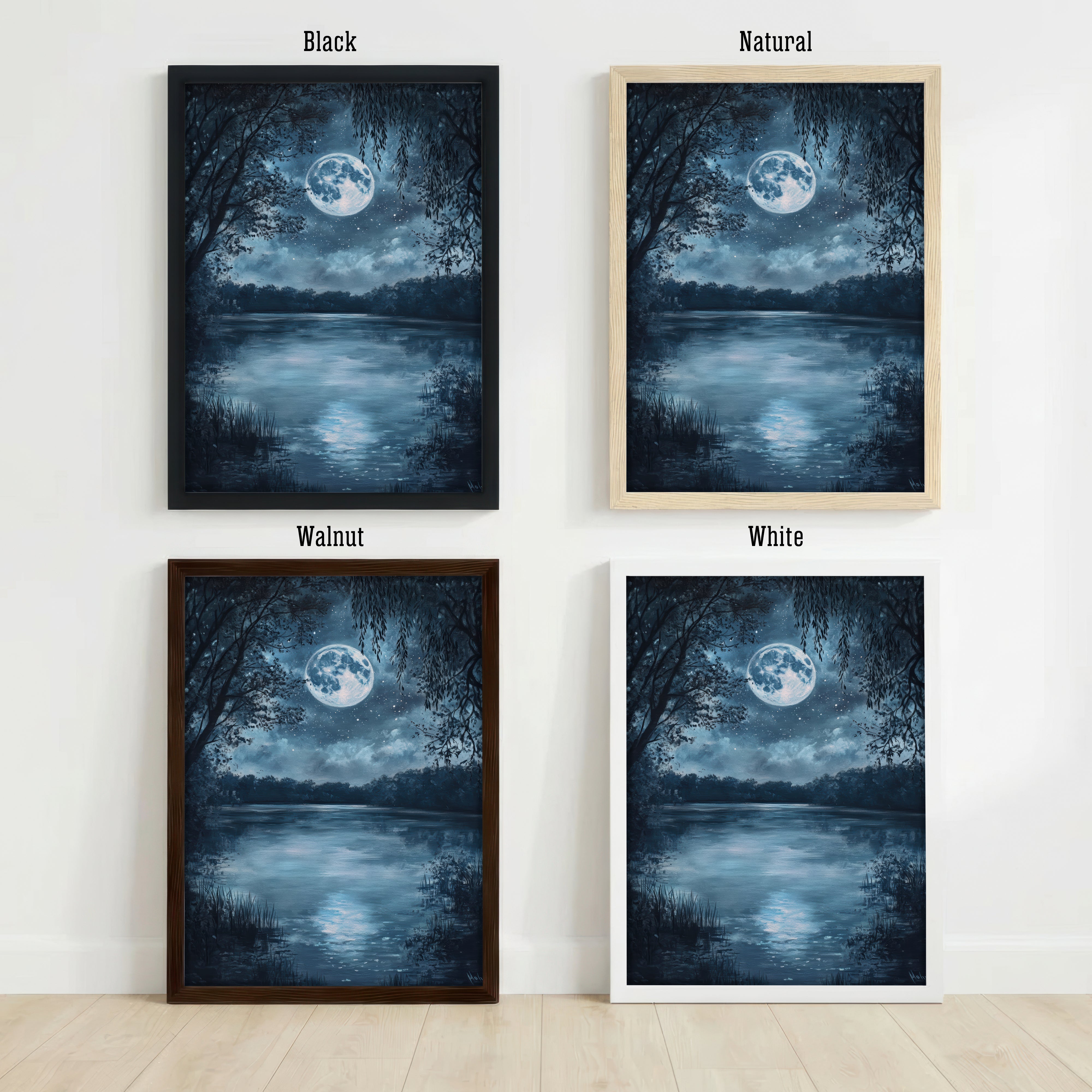 Moonlit Forest Lake Art Print