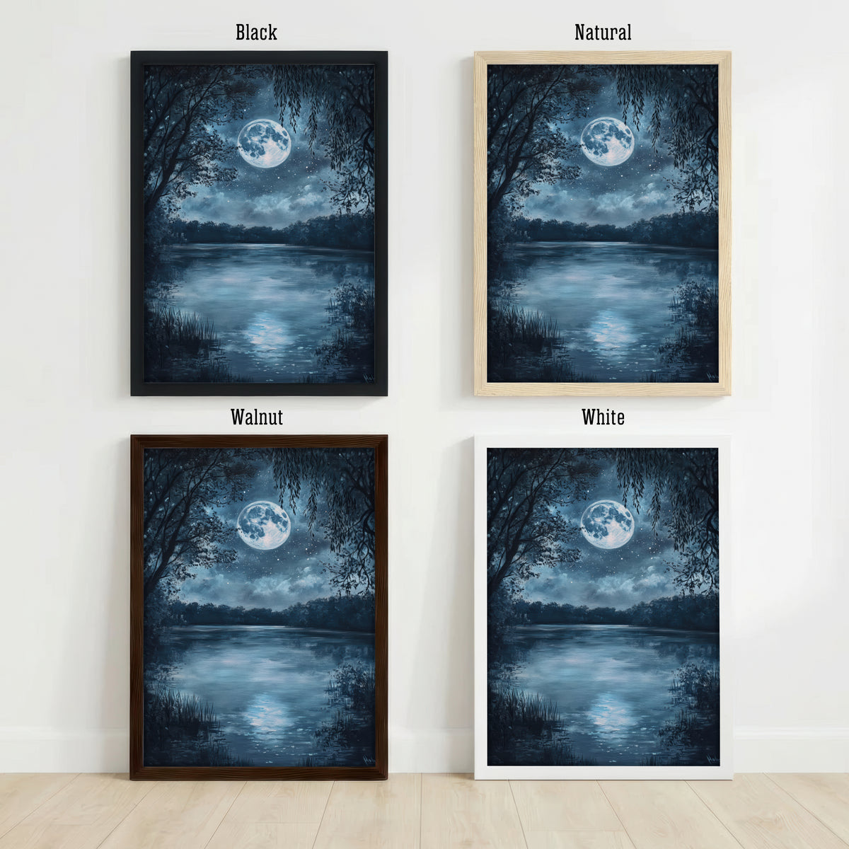 Moonlit Forest Lake Art Print